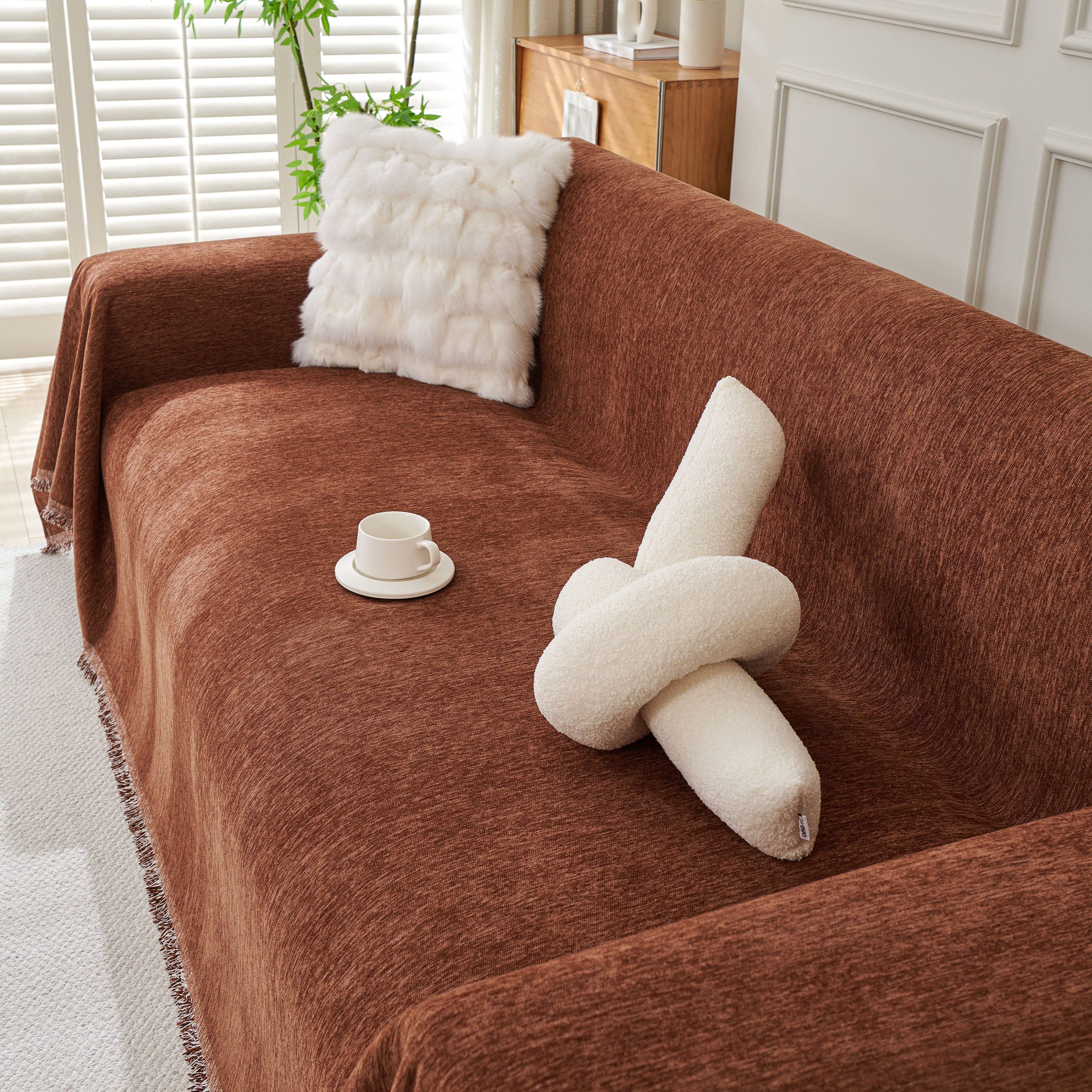 Solid Color Chenille Sofa Throw Blanket, Modern Decor Soft Couch Cover with Fringes - Image 23