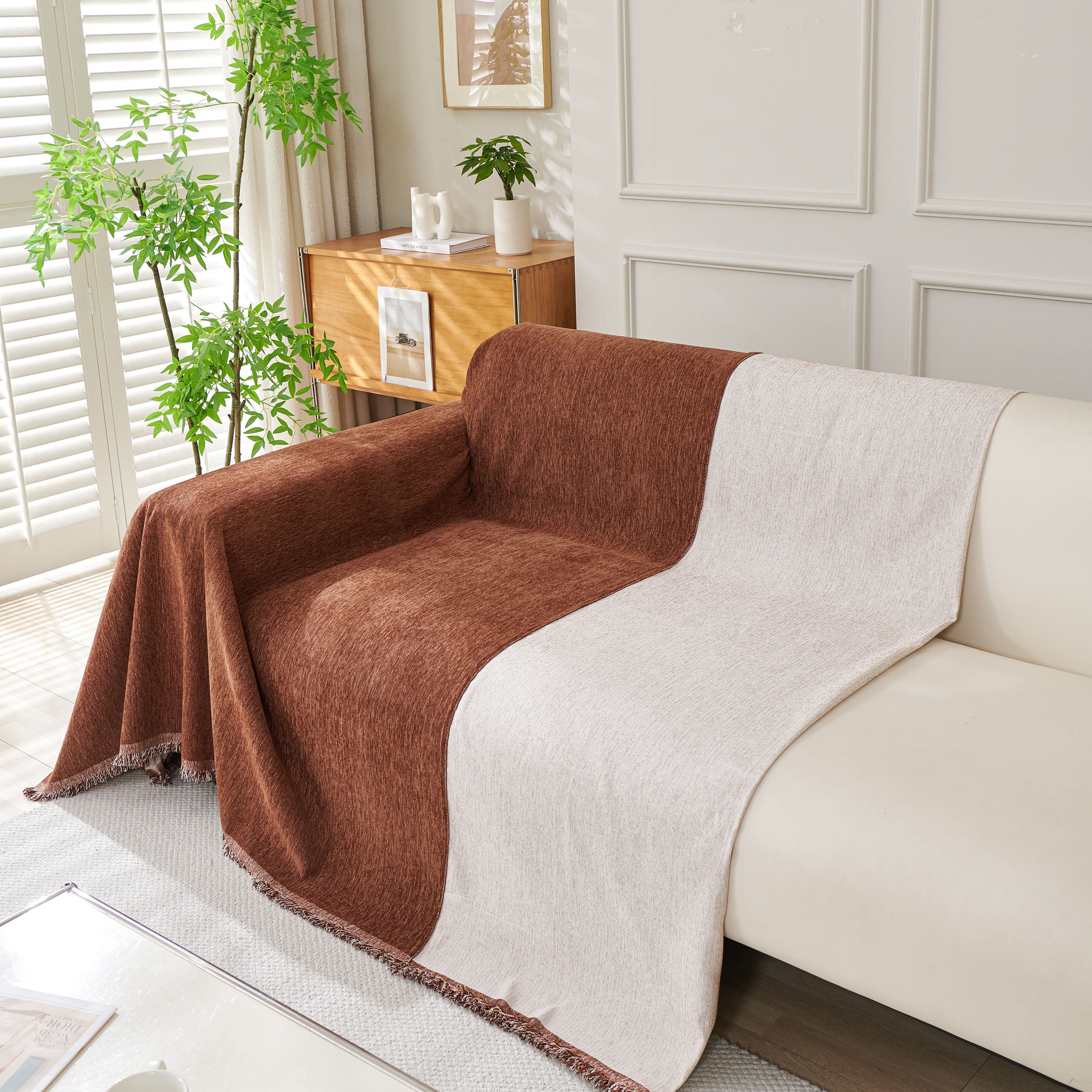 Solid Color Chenille Sofa Throw Blanket, Modern Decor Soft Couch Cover with Fringes - Image 33