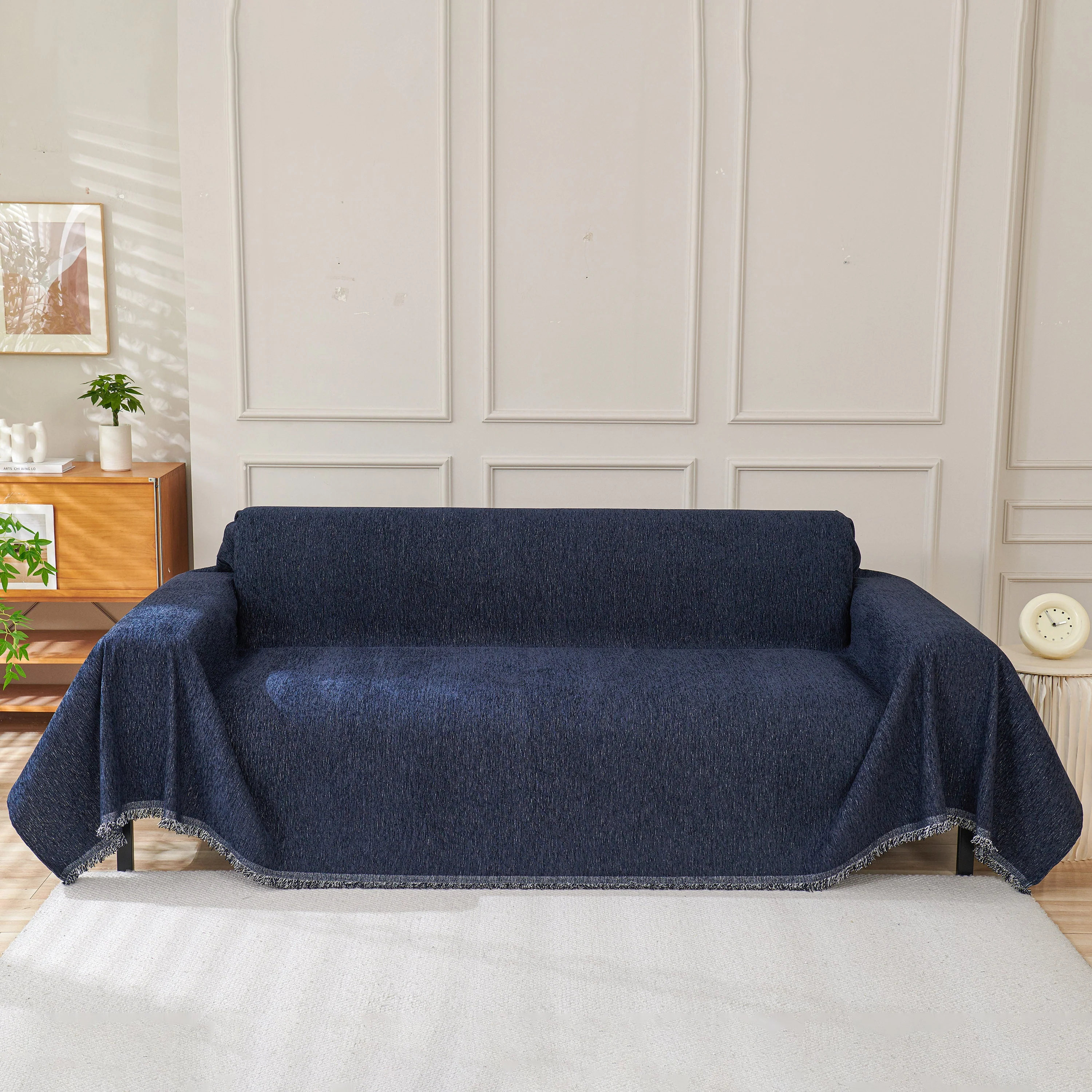 Solid Color Chenille Sofa Throw Blanket, Modern Decor Soft Couch Cover with Fringes - Image 38