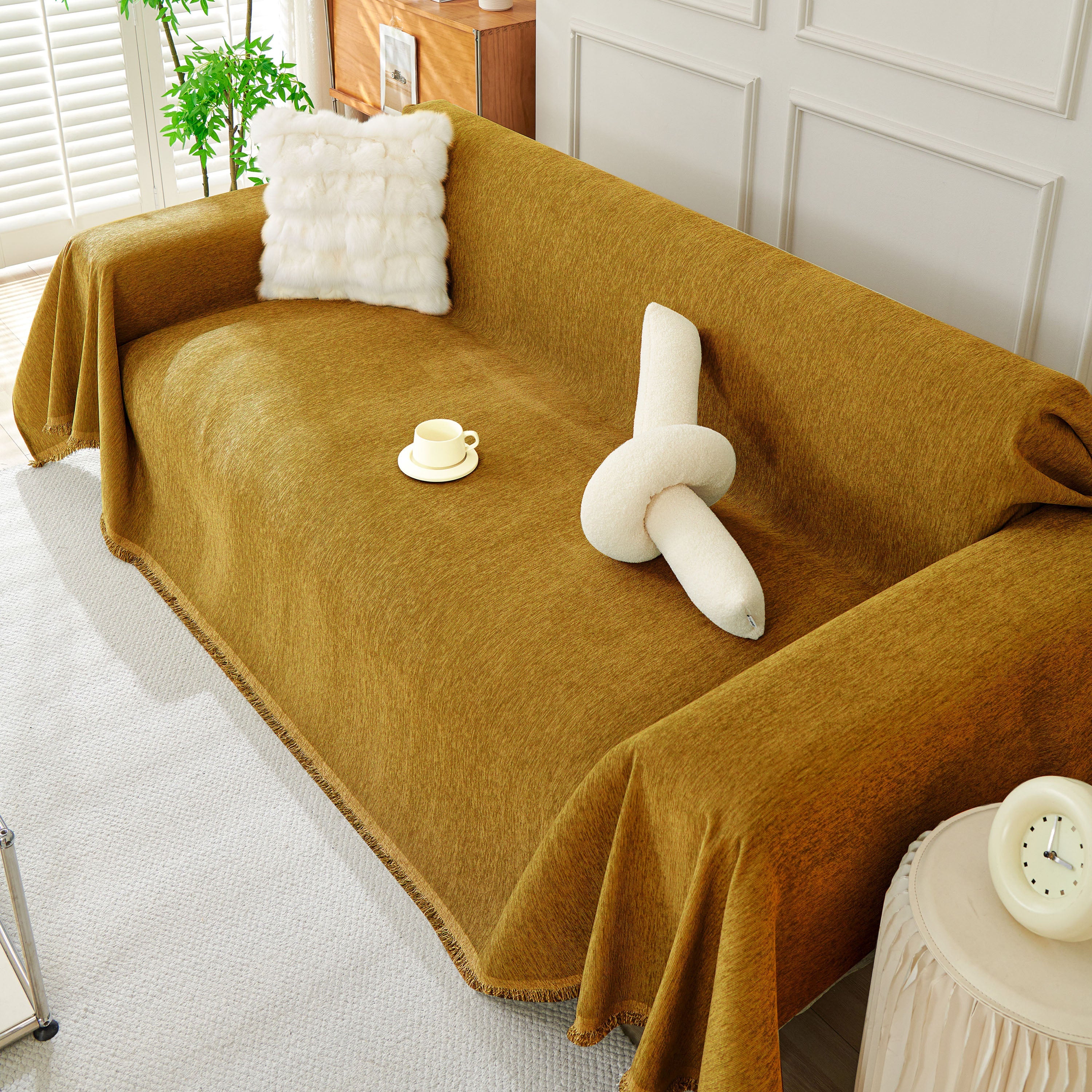 Solid Color Chenille Sofa Throw Blanket, Modern Decor Soft Couch Cover with Fringes - Image 4