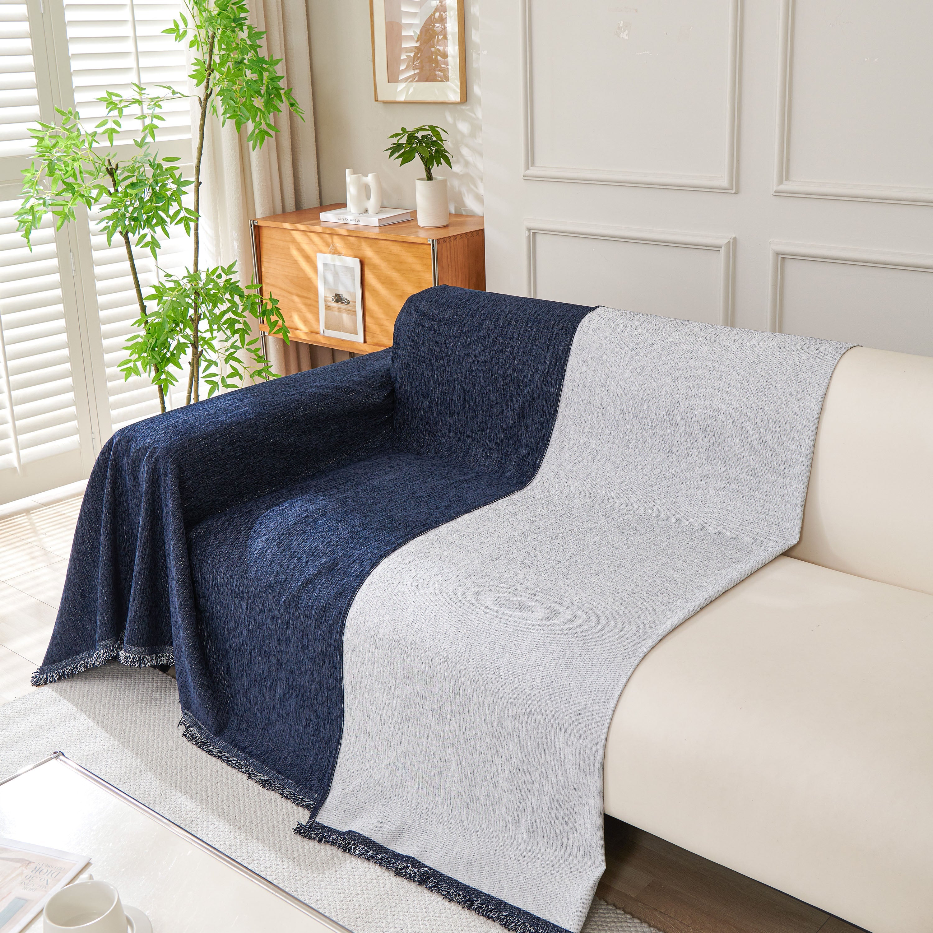 Solid Color Chenille Sofa Throw Blanket, Modern Decor Soft Couch Cover with Fringes - Image 53