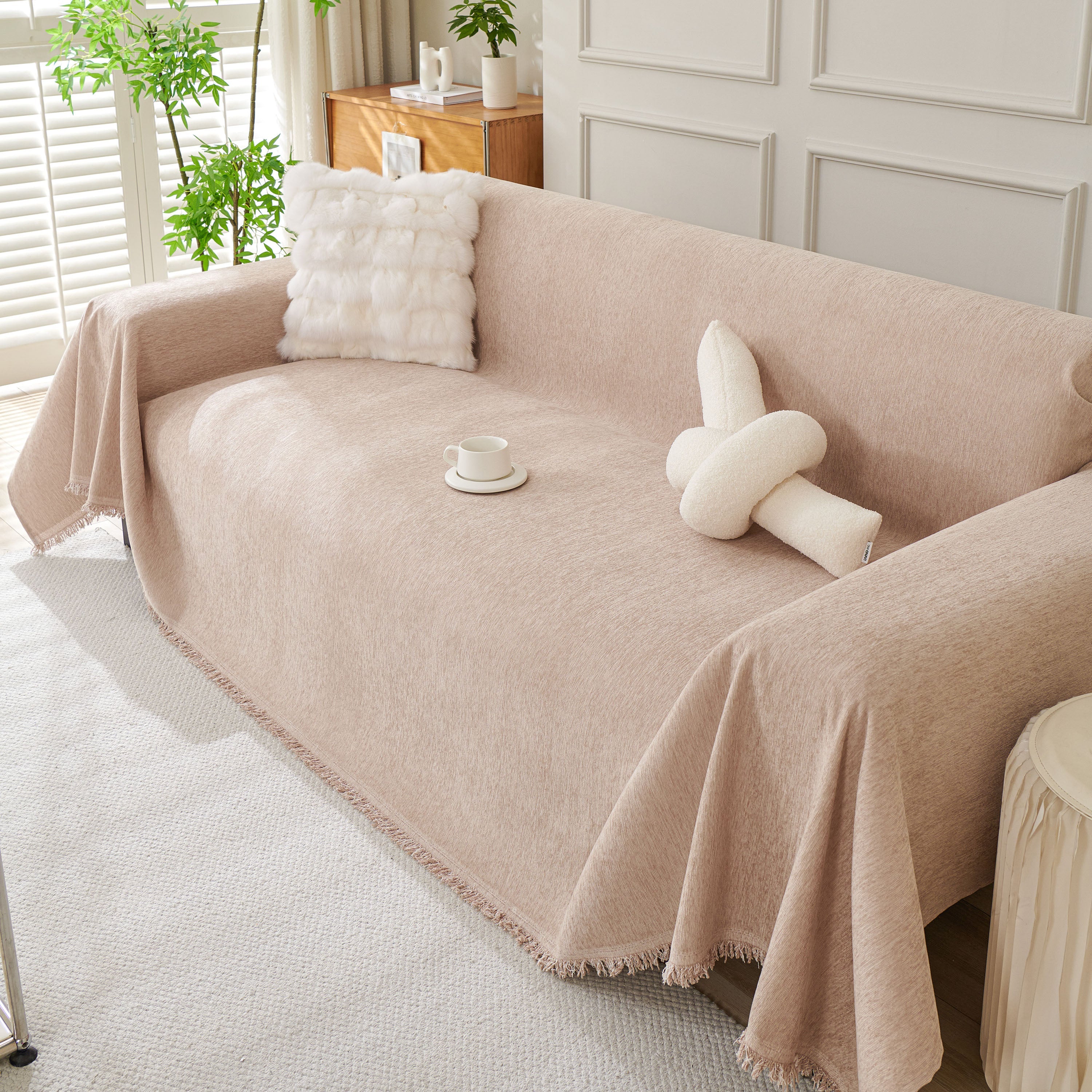 Solid Color Chenille Sofa Throw Blanket, Modern Decor Soft Couch Cover with Fringes - Image 63