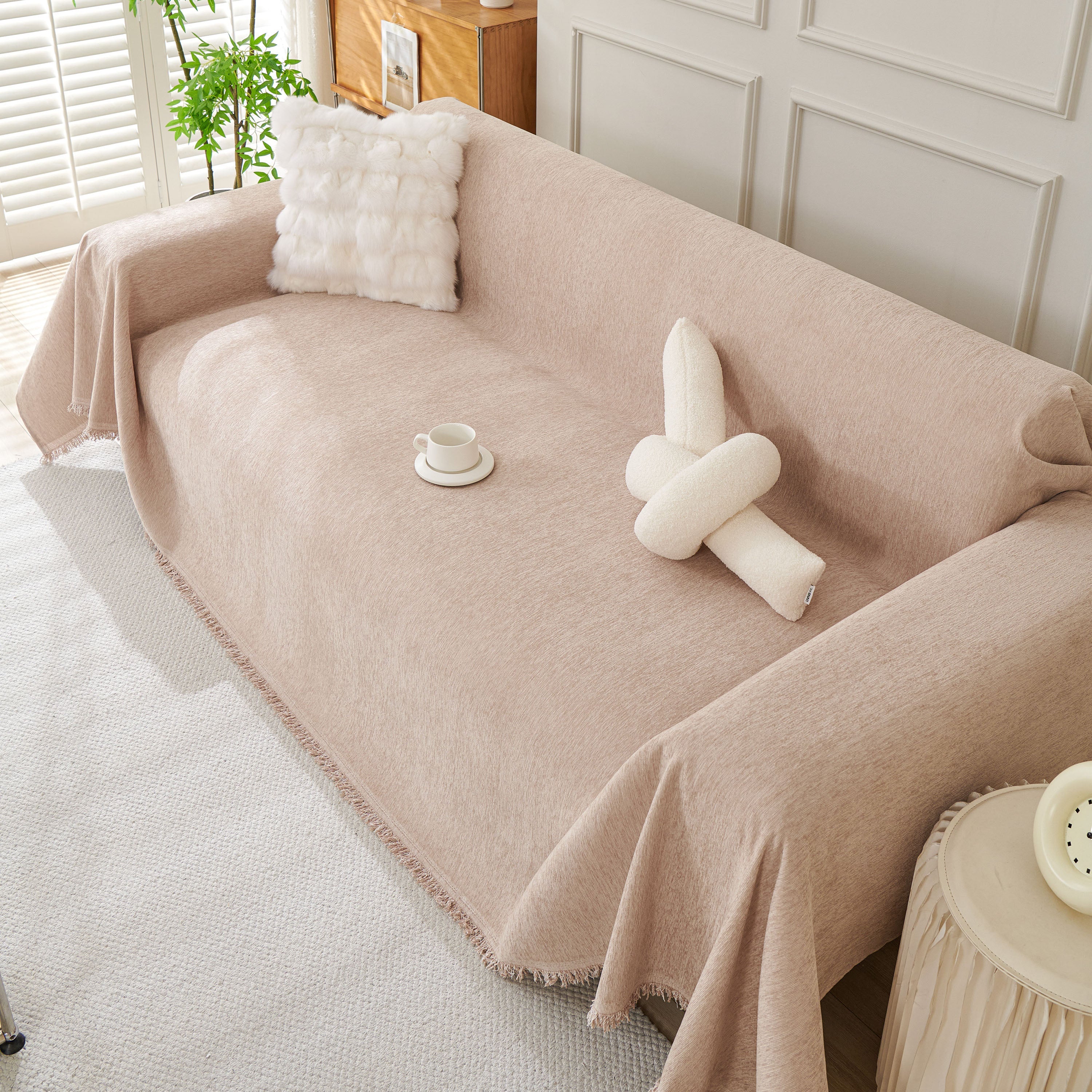 Solid Color Chenille Sofa Throw Blanket, Modern Decor Soft Couch Cover with Fringes - Image 64