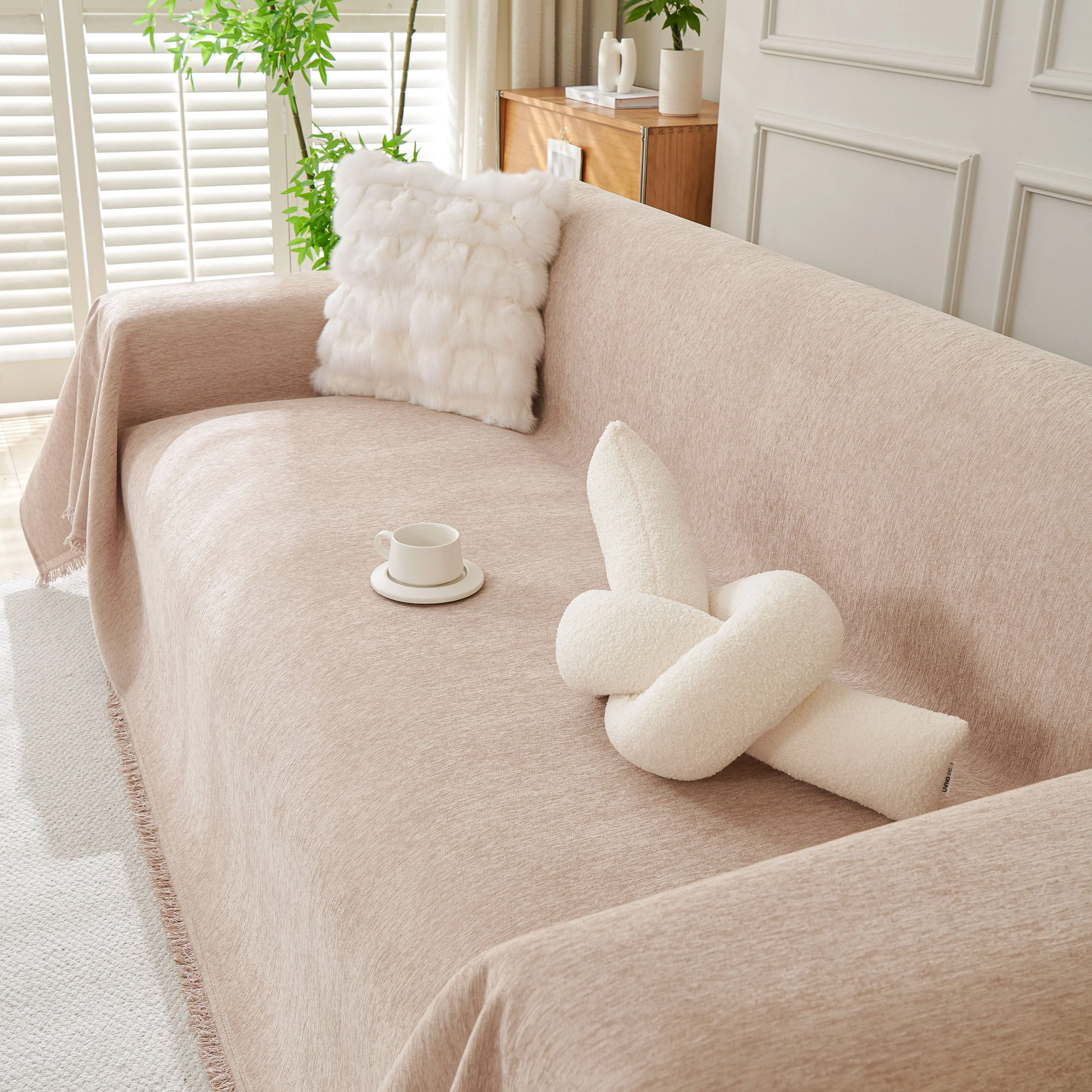 Solid Color Chenille Sofa Throw Blanket, Modern Decor Soft Couch Cover with Fringes - Image 65