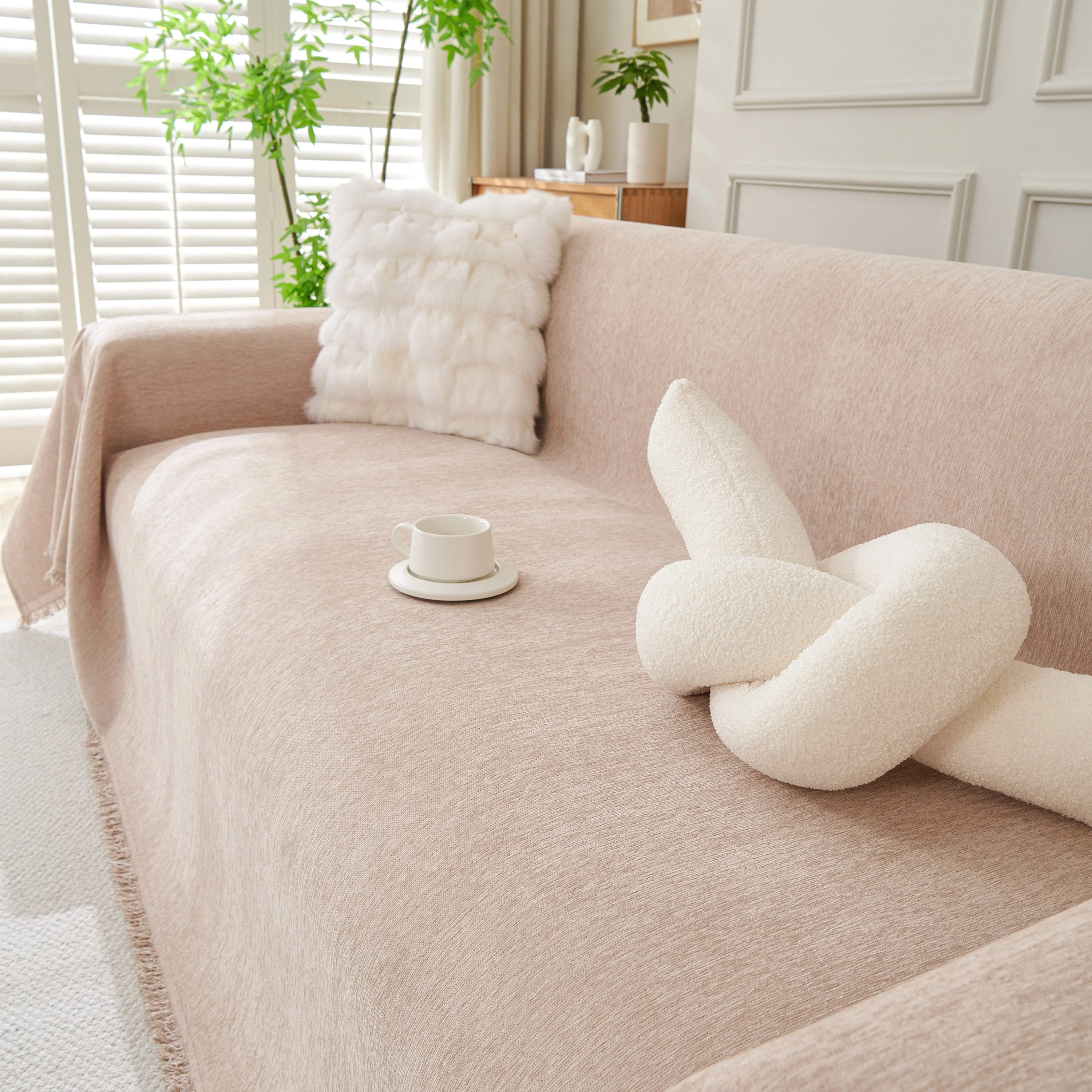 Solid Color Chenille Sofa Throw Blanket, Modern Decor Soft Couch Cover with Fringes - Image 66