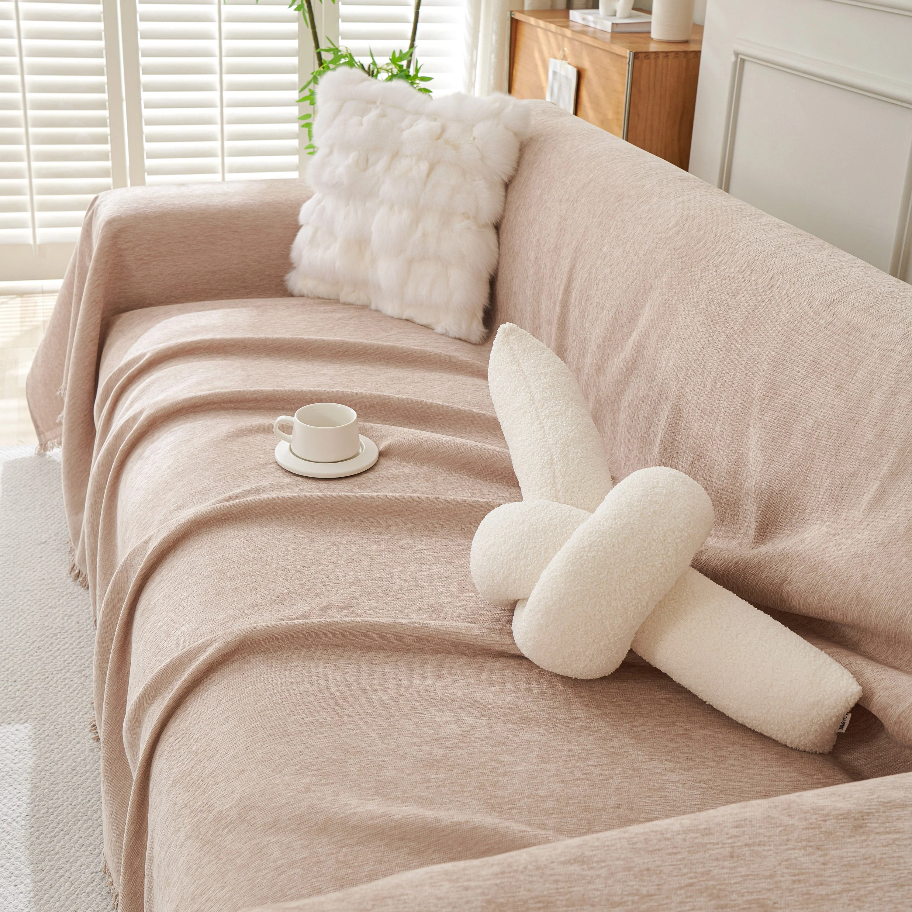 Solid Color Chenille Sofa Throw Blanket, Modern Decor Soft Couch Cover with Fringes - Image 69