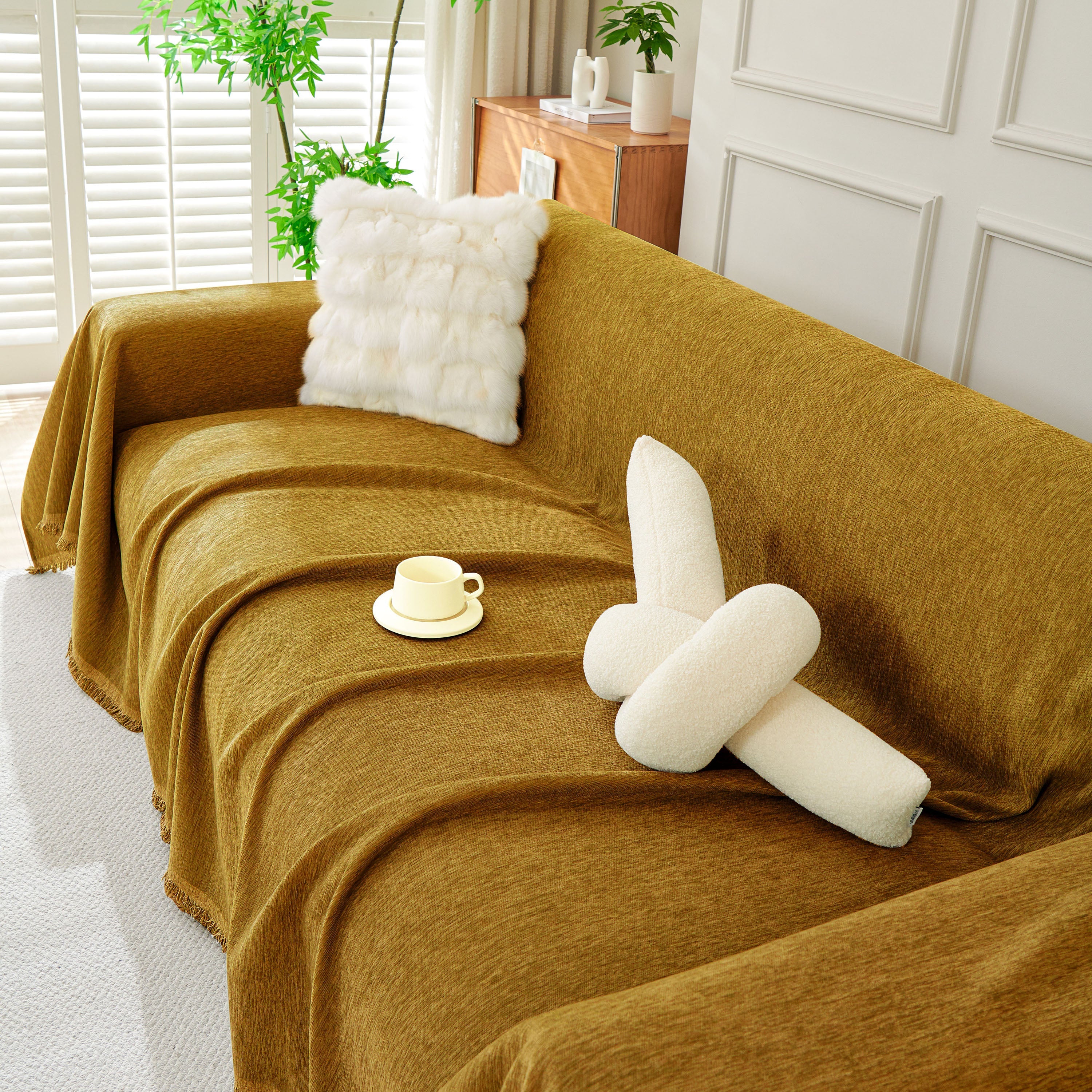 Solid Color Chenille Sofa Throw Blanket, Modern Decor Soft Couch Cover with Fringes - Image 7
