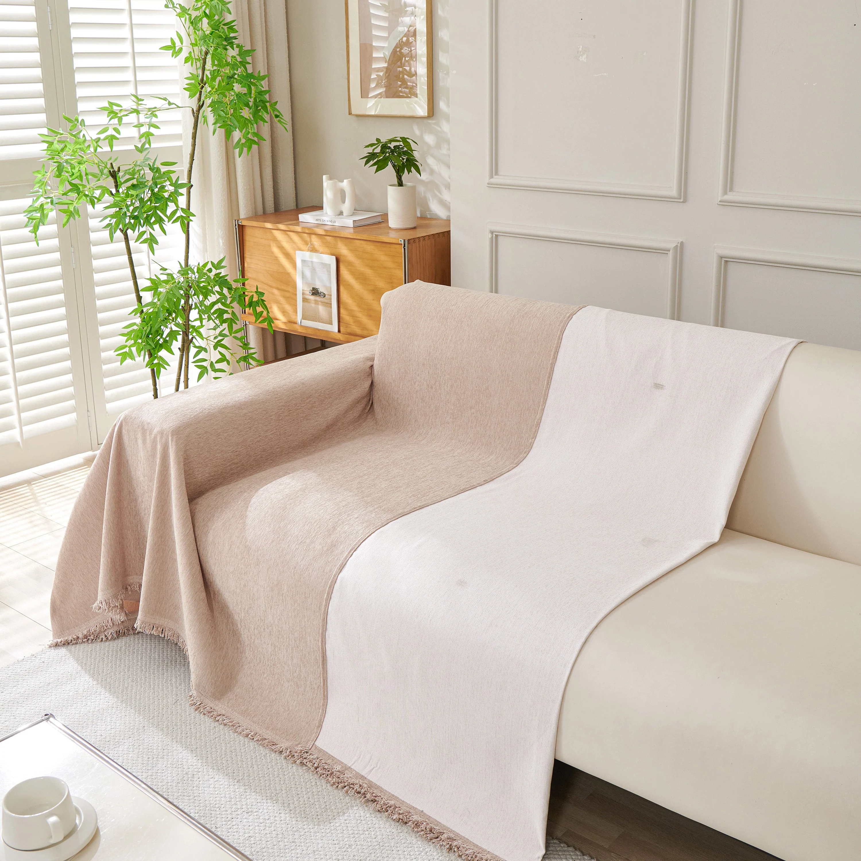 Solid Color Chenille Sofa Throw Blanket, Modern Decor Soft Couch Cover with Fringes - Image 75