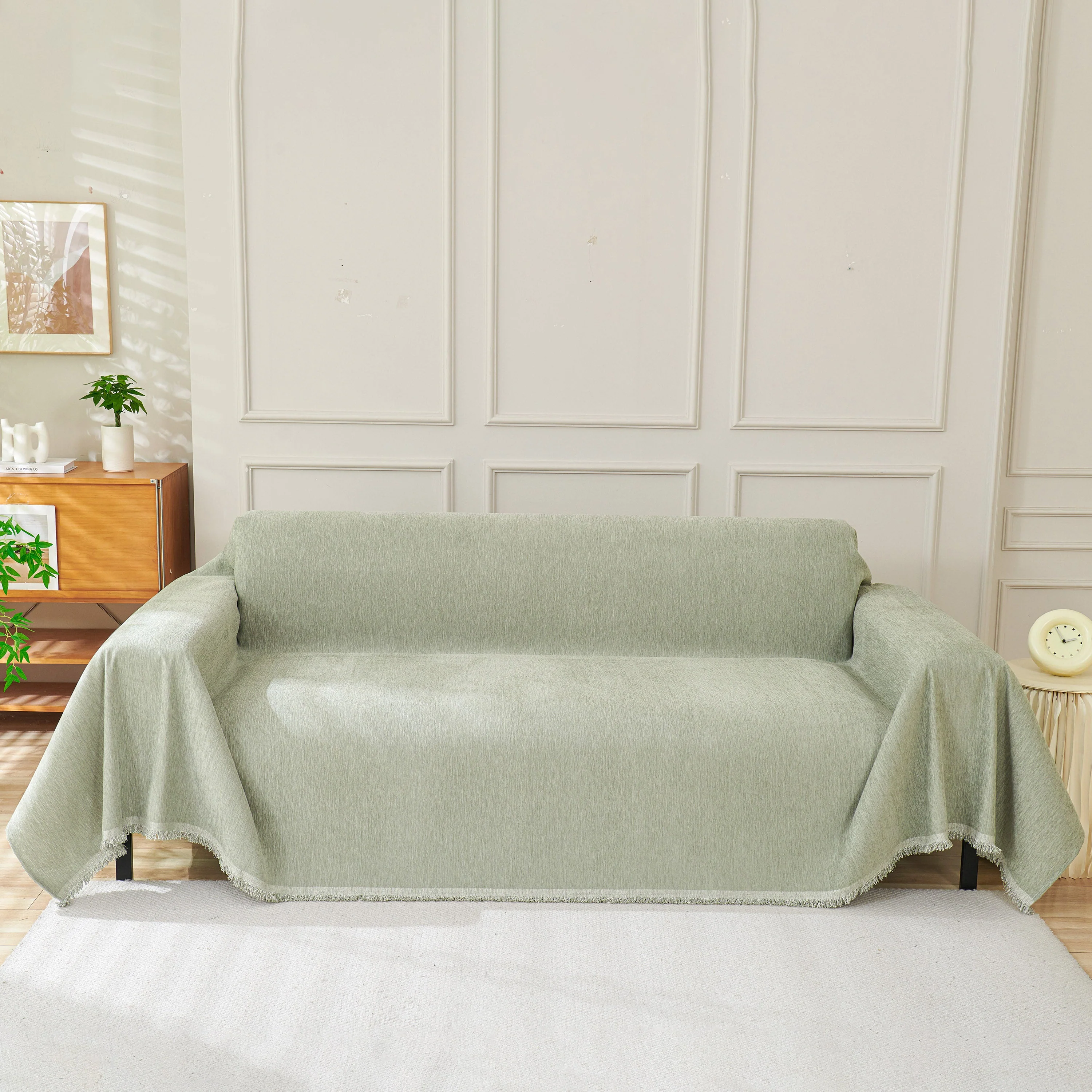 Solid Color Chenille Sofa Throw Blanket, Modern Decor Soft Couch Cover with Fringes - Image 80