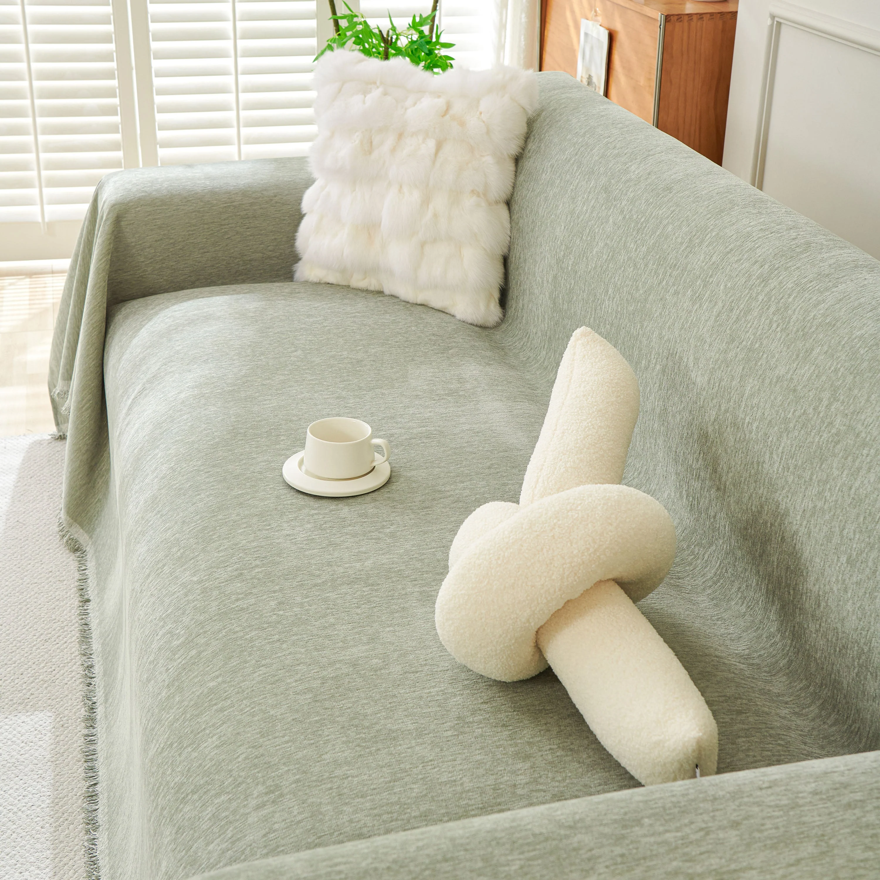 Solid Color Chenille Sofa Throw Blanket, Modern Decor Soft Couch Cover with Fringes - Image 87
