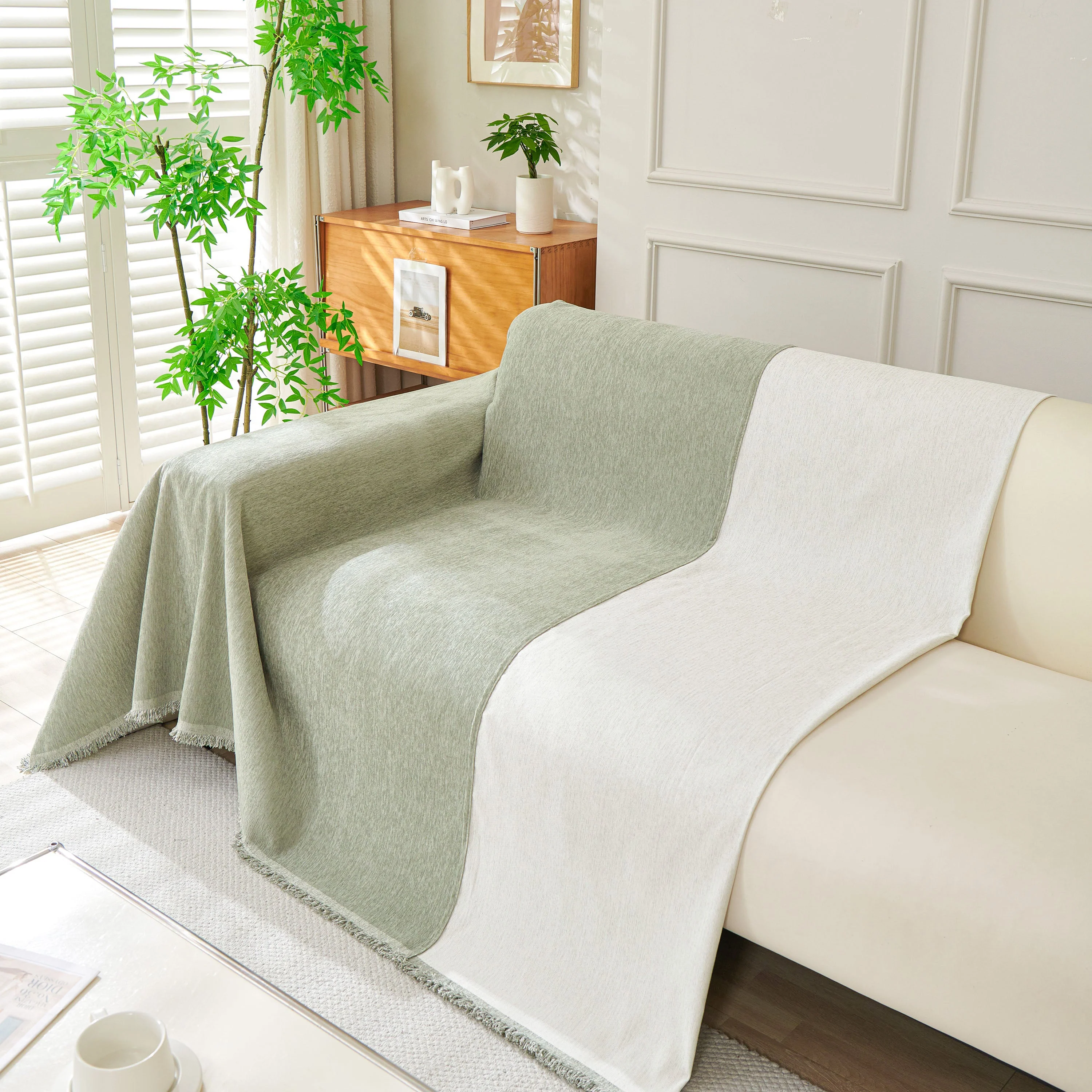 Solid Color Chenille Sofa Throw Blanket, Modern Decor Soft Couch Cover with Fringes - Image 96