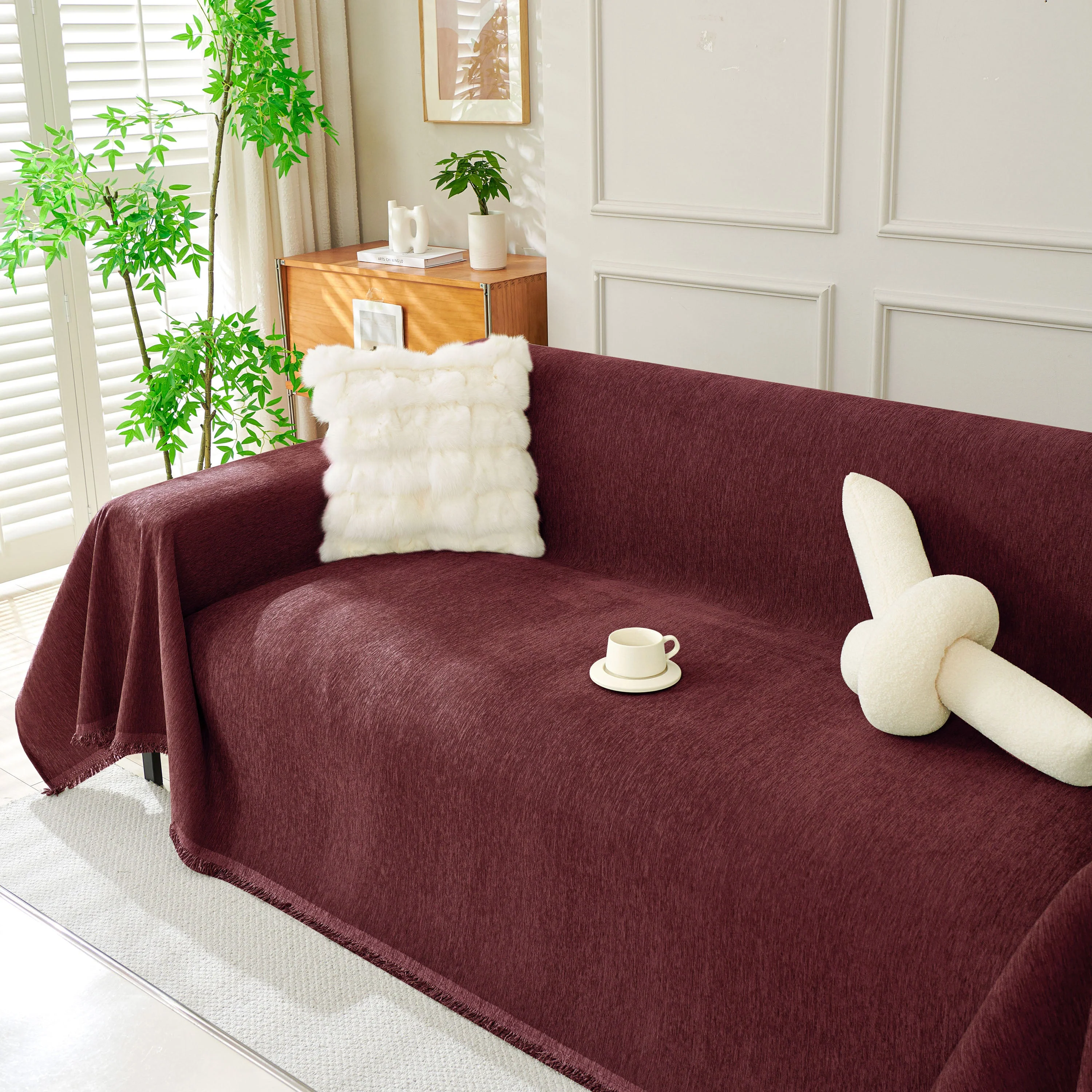 Solid Color Chenille Sofa Throw Blanket, Soft & Plush Decorative Couch Throw Cover - Image 10