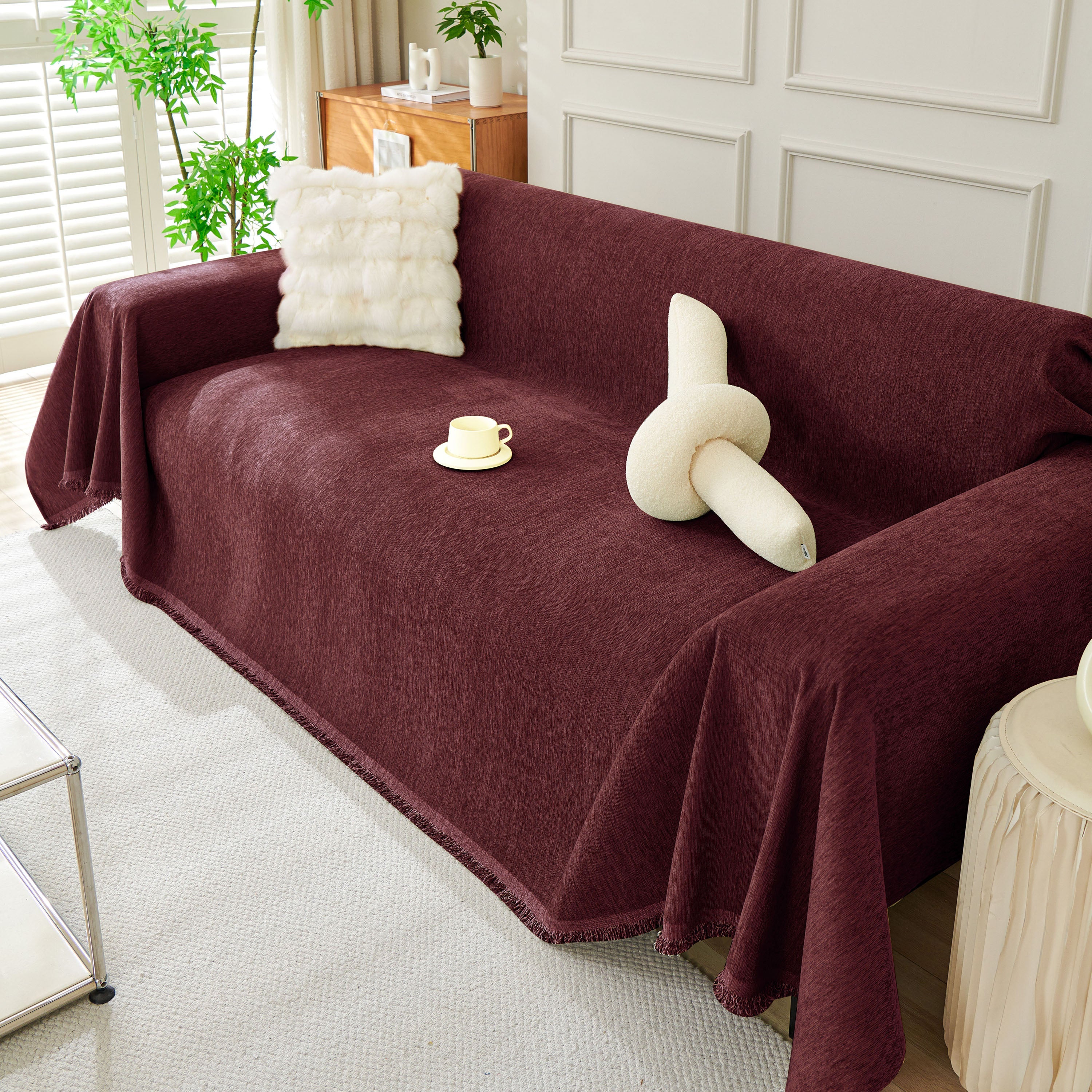 Solid Color Chenille Sofa Throw Blanket, Soft & Plush Decorative Couch Throw Cover - Image 12