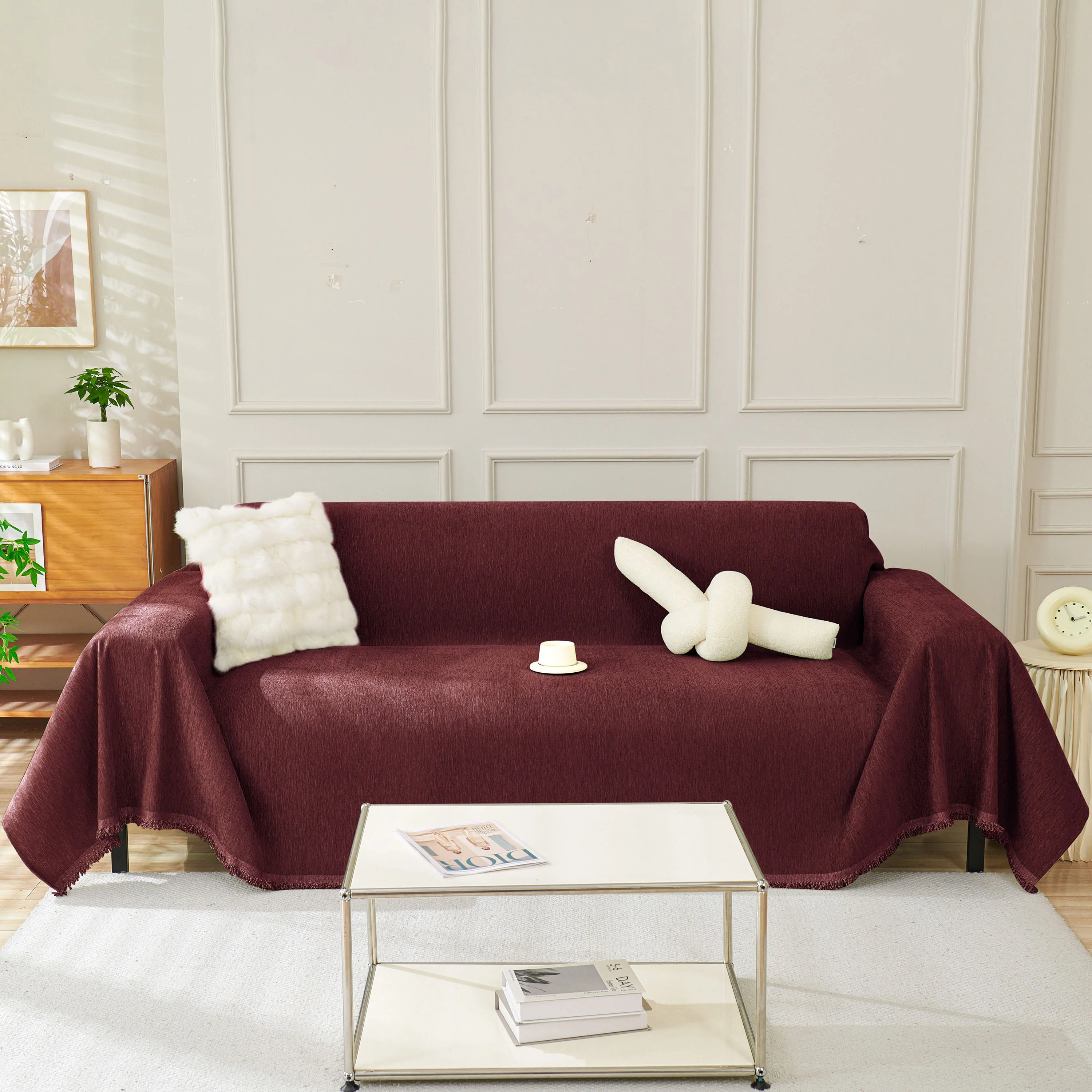 Solid Color Chenille Sofa Throw Blanket, Soft & Plush Decorative Couch Throw Cover - Image 13