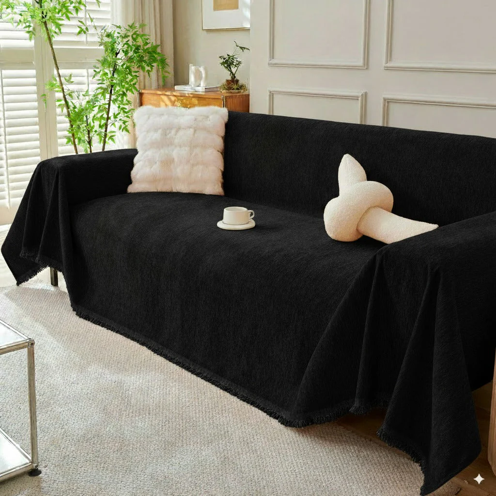 Solid Color Chenille Sofa Throw Blanket, Soft & Plush Decorative Couch Throw Cover - Image 15
