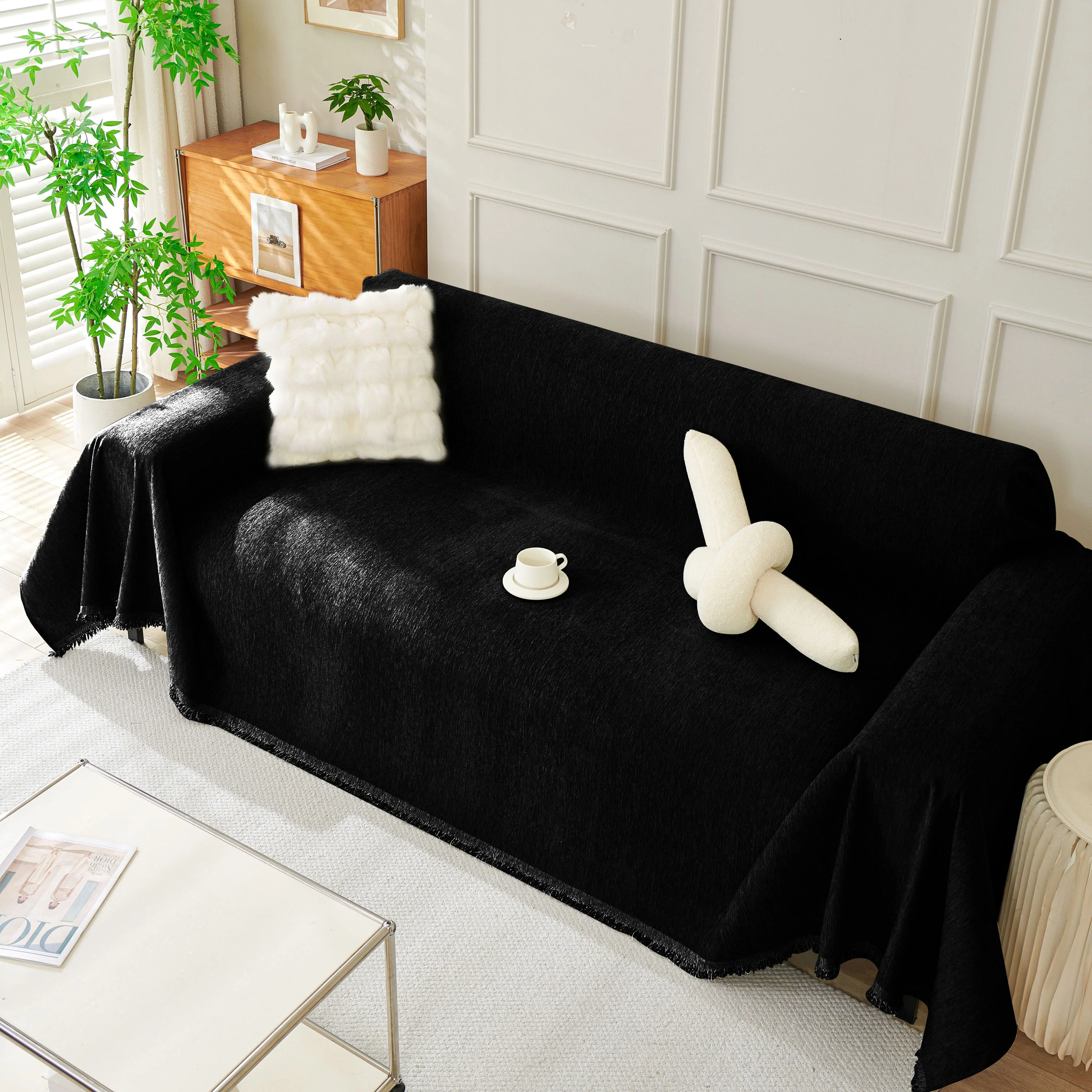 Solid Color Chenille Sofa Throw Blanket, Soft & Plush Decorative Couch Throw Cover - Image 17