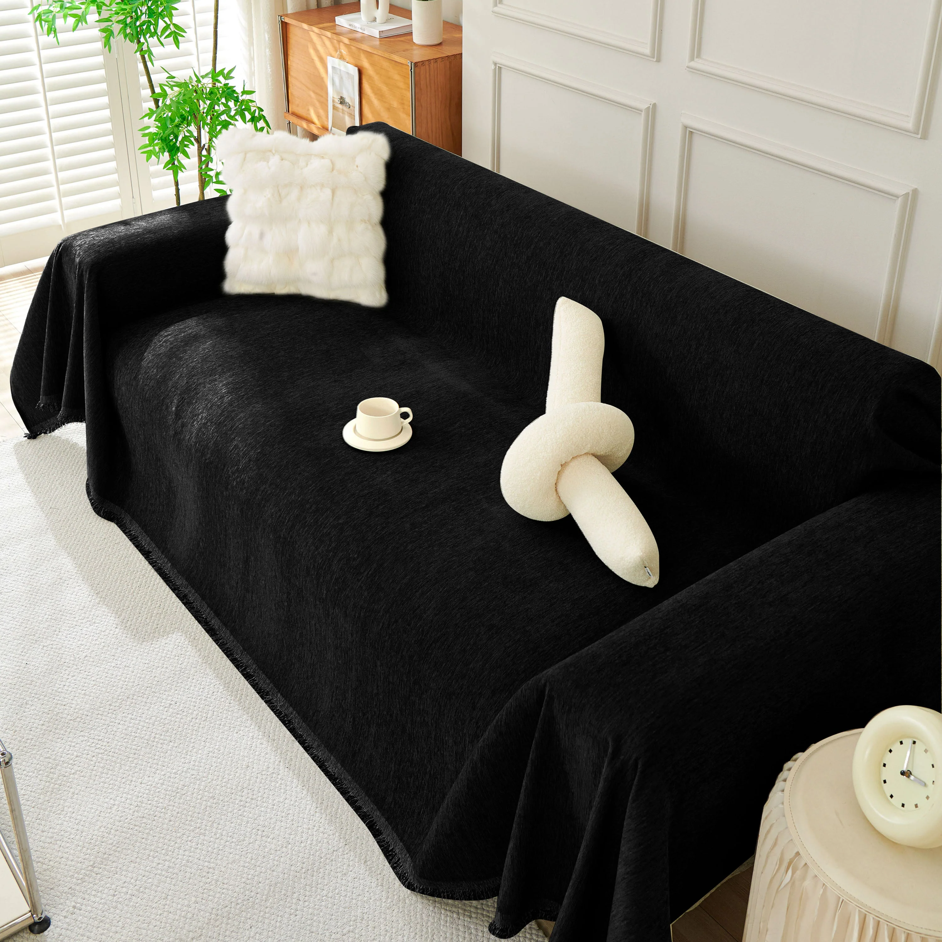 Solid Color Chenille Sofa Throw Blanket, Soft & Plush Decorative Couch Throw Cover - Image 18