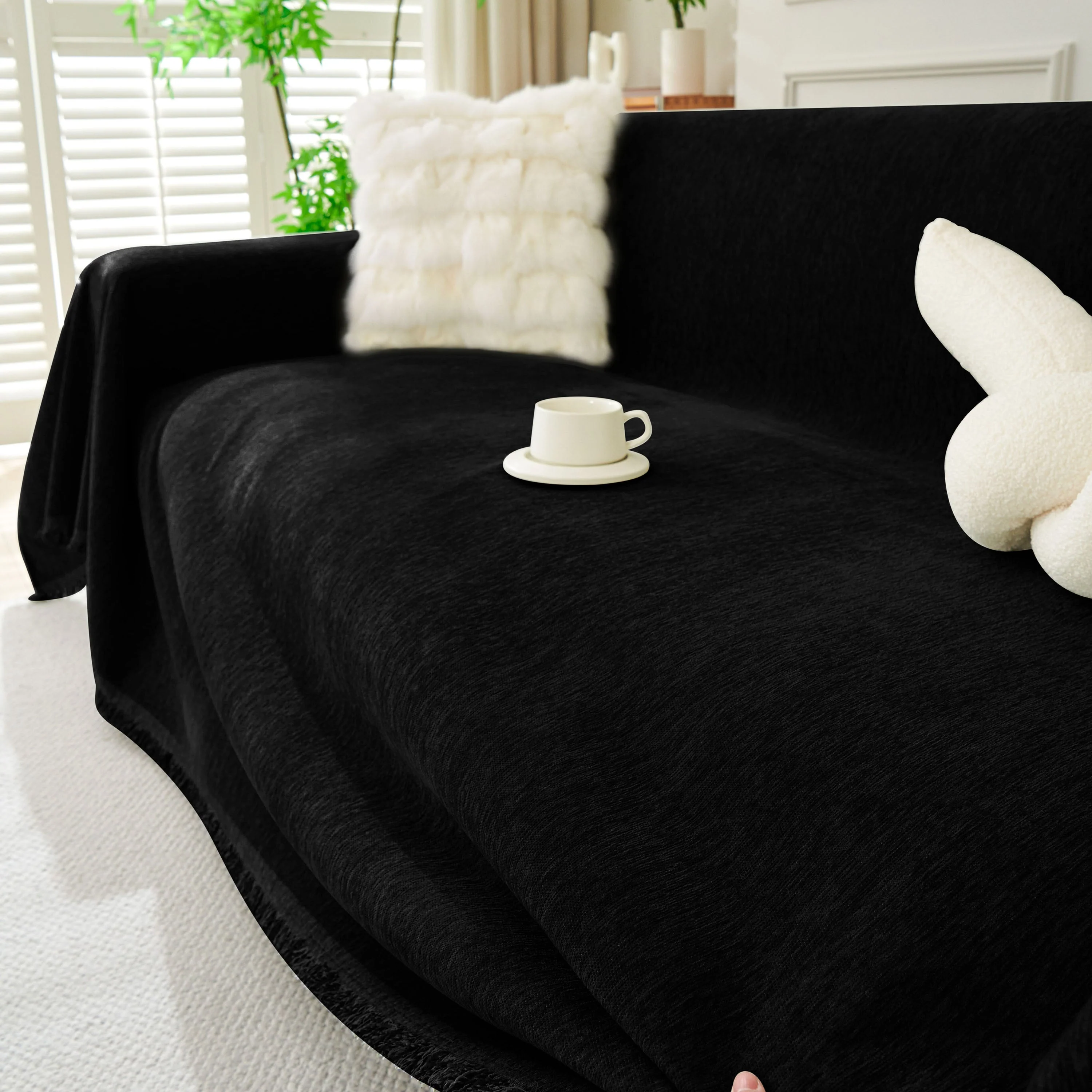 Solid Color Chenille Sofa Throw Blanket, Soft & Plush Decorative Couch Throw Cover - Image 19