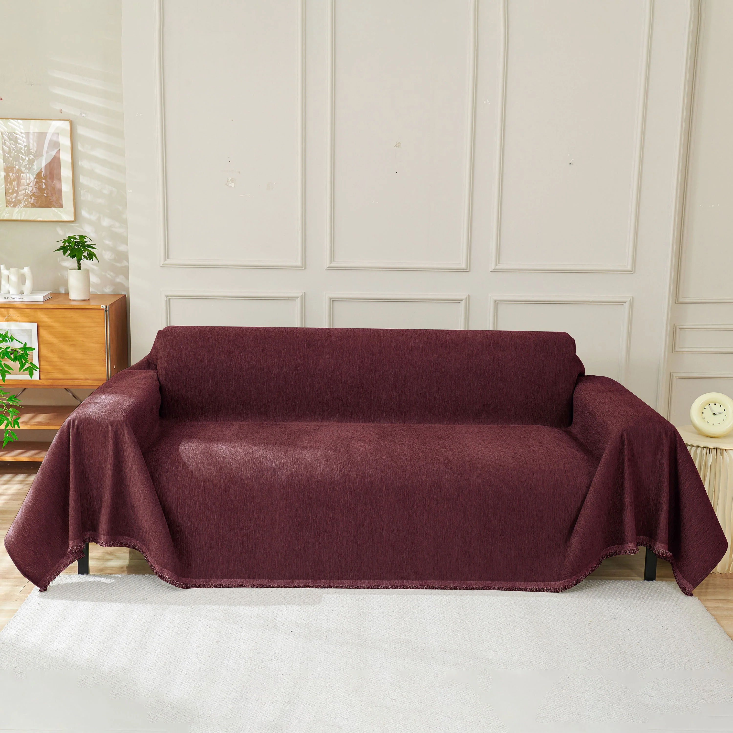 Solid Color Chenille Sofa Throw Blanket, Soft & Plush Decorative Couch Throw Cover - Image 2