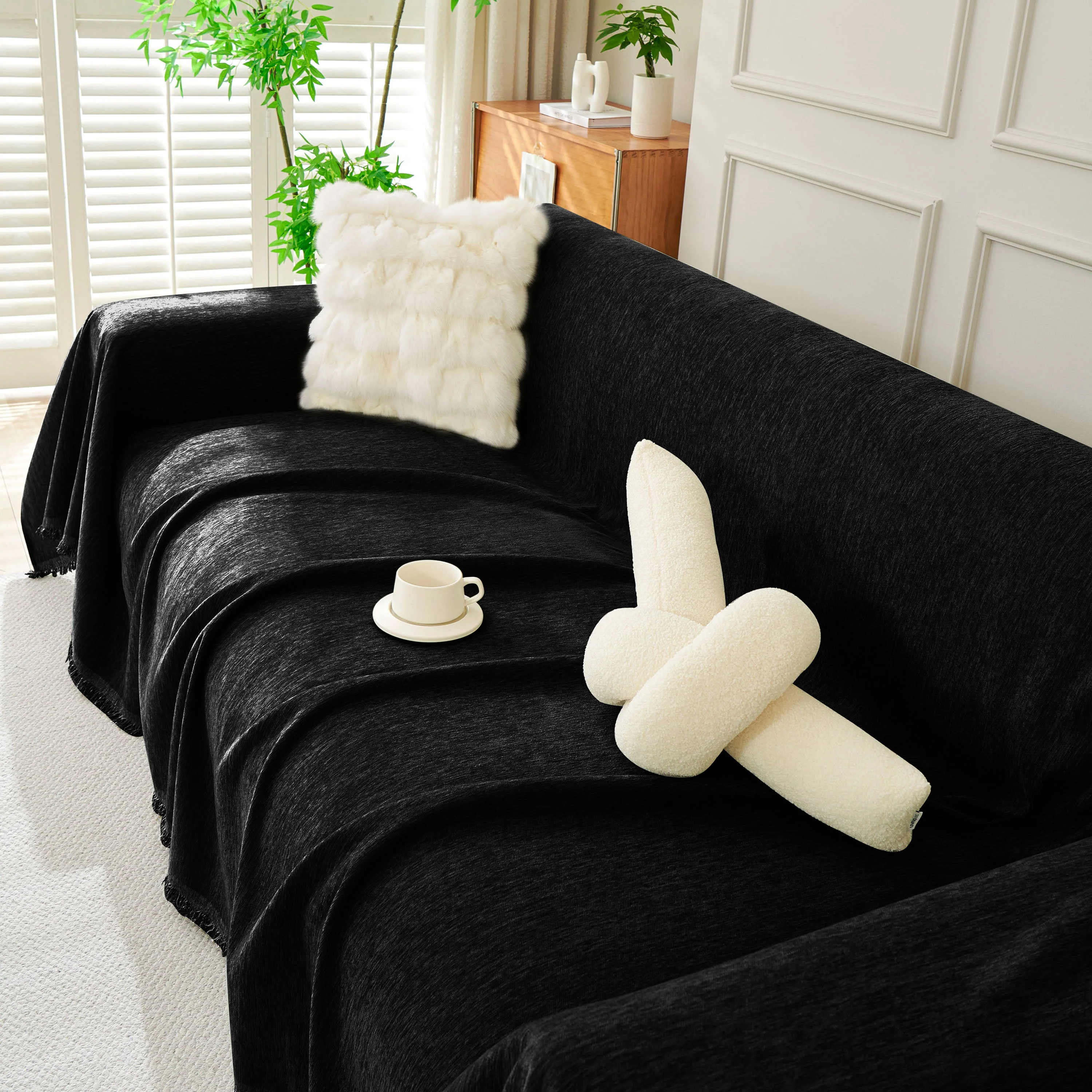 Solid Color Chenille Sofa Throw Blanket, Soft & Plush Decorative Couch Throw Cover - Image 20