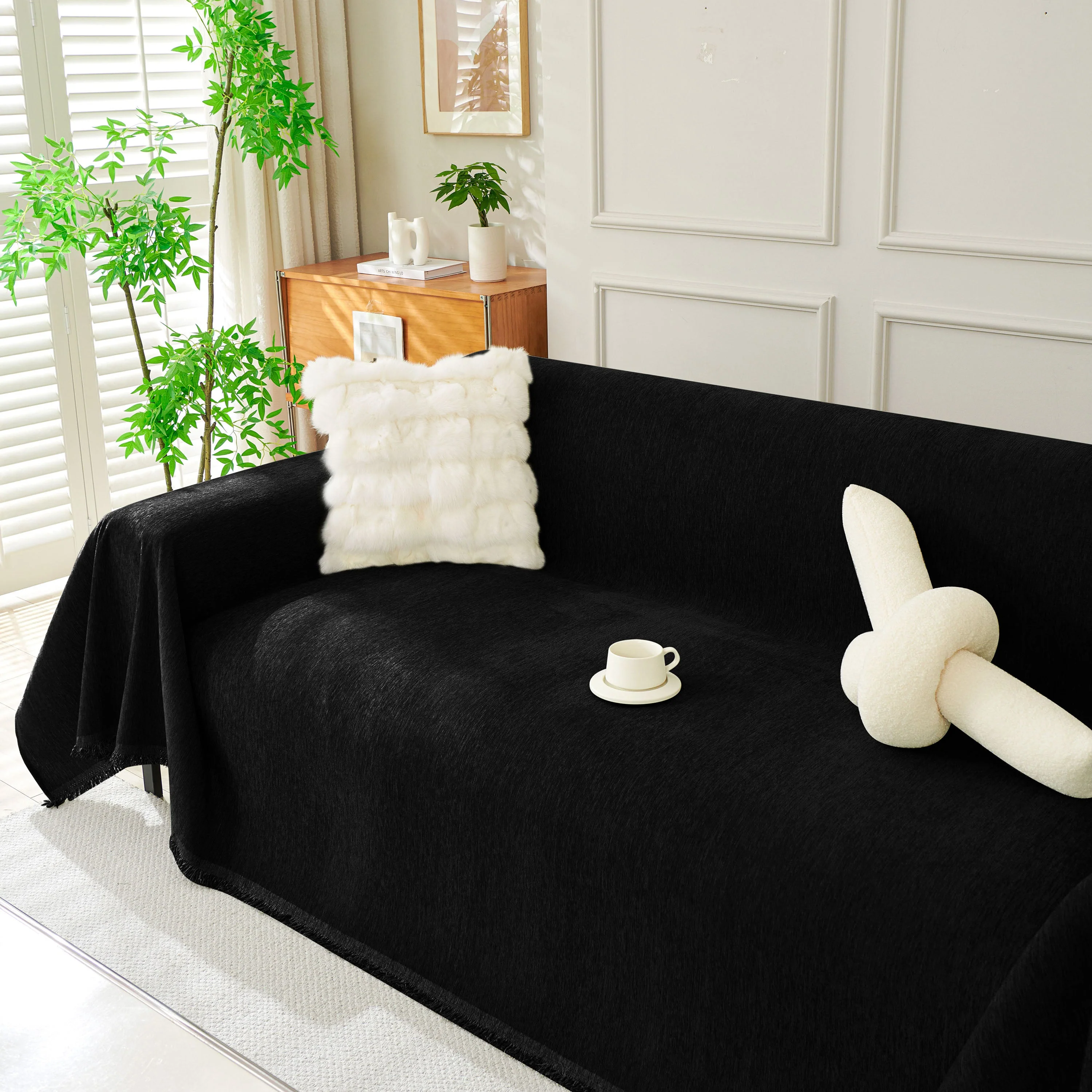 Solid Color Chenille Sofa Throw Blanket, Soft & Plush Decorative Couch Throw Cover - Image 24
