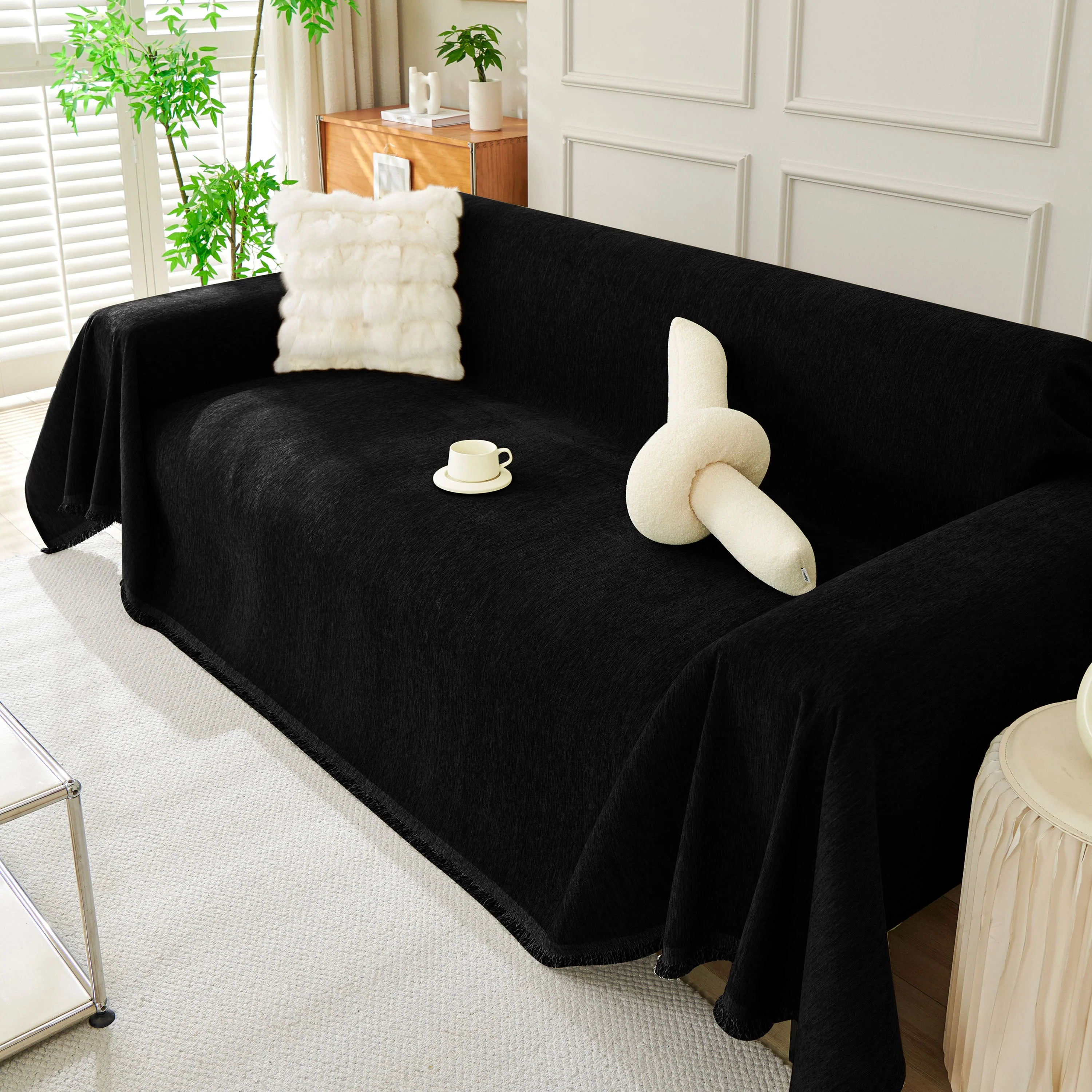 Solid Color Chenille Sofa Throw Blanket, Soft & Plush Decorative Couch Throw Cover - Image 25
