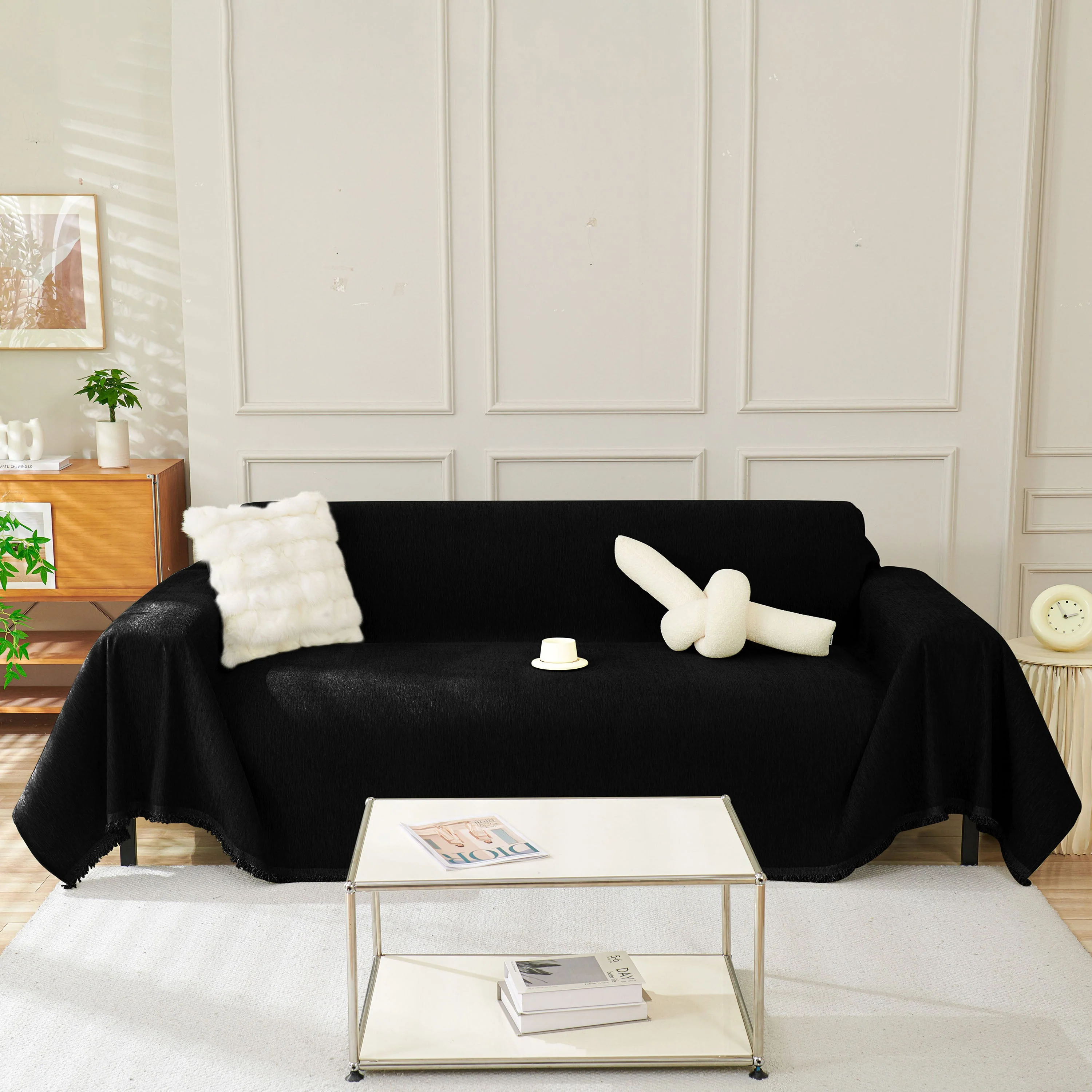 Solid Color Chenille Sofa Throw Blanket, Soft & Plush Decorative Couch Throw Cover - Image 26