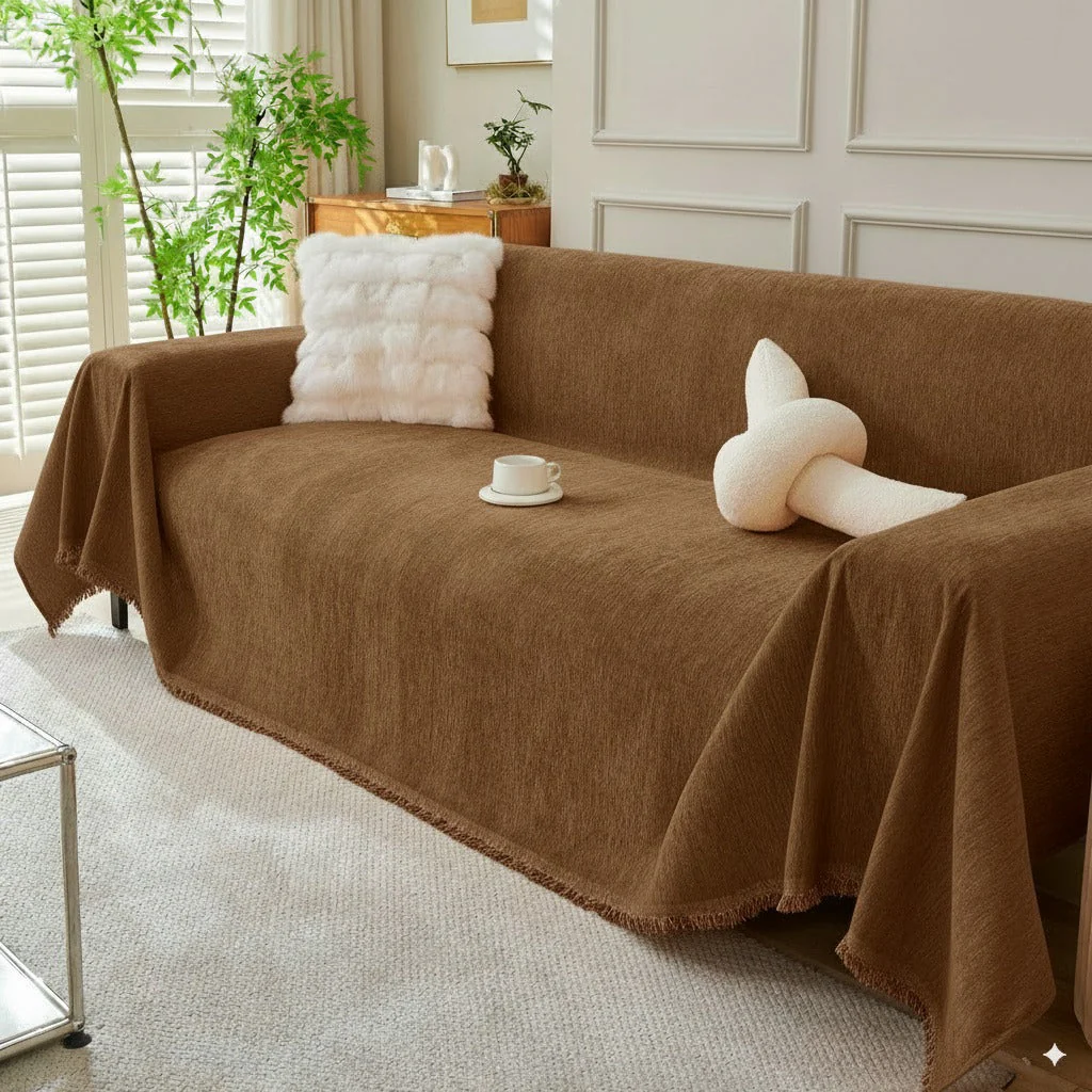 Solid Color Chenille Sofa Throw Blanket, Soft & Plush Decorative Couch Throw Cover - Image 27
