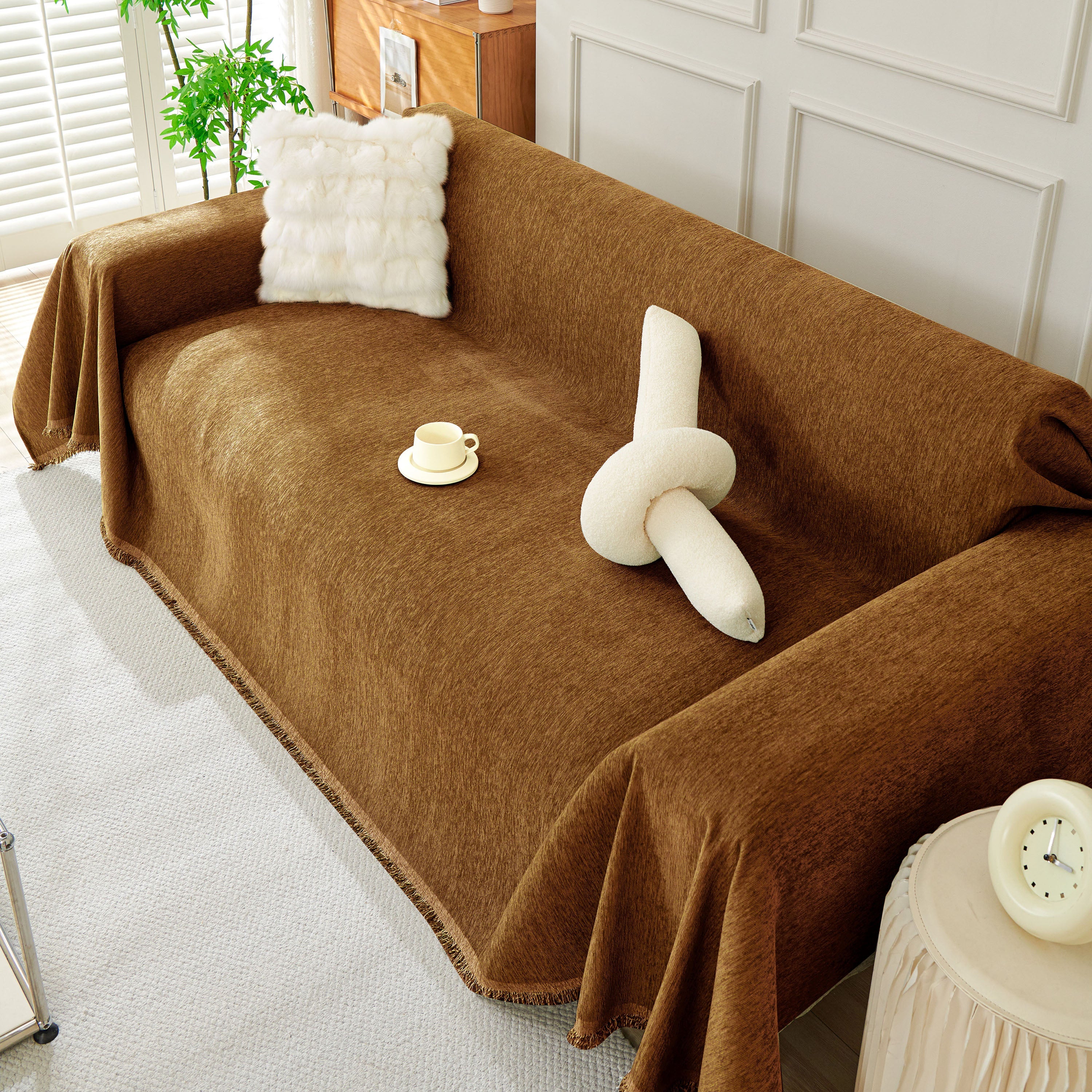 Solid Color Chenille Sofa Throw Blanket, Soft & Plush Decorative Couch Throw Cover - Image 30