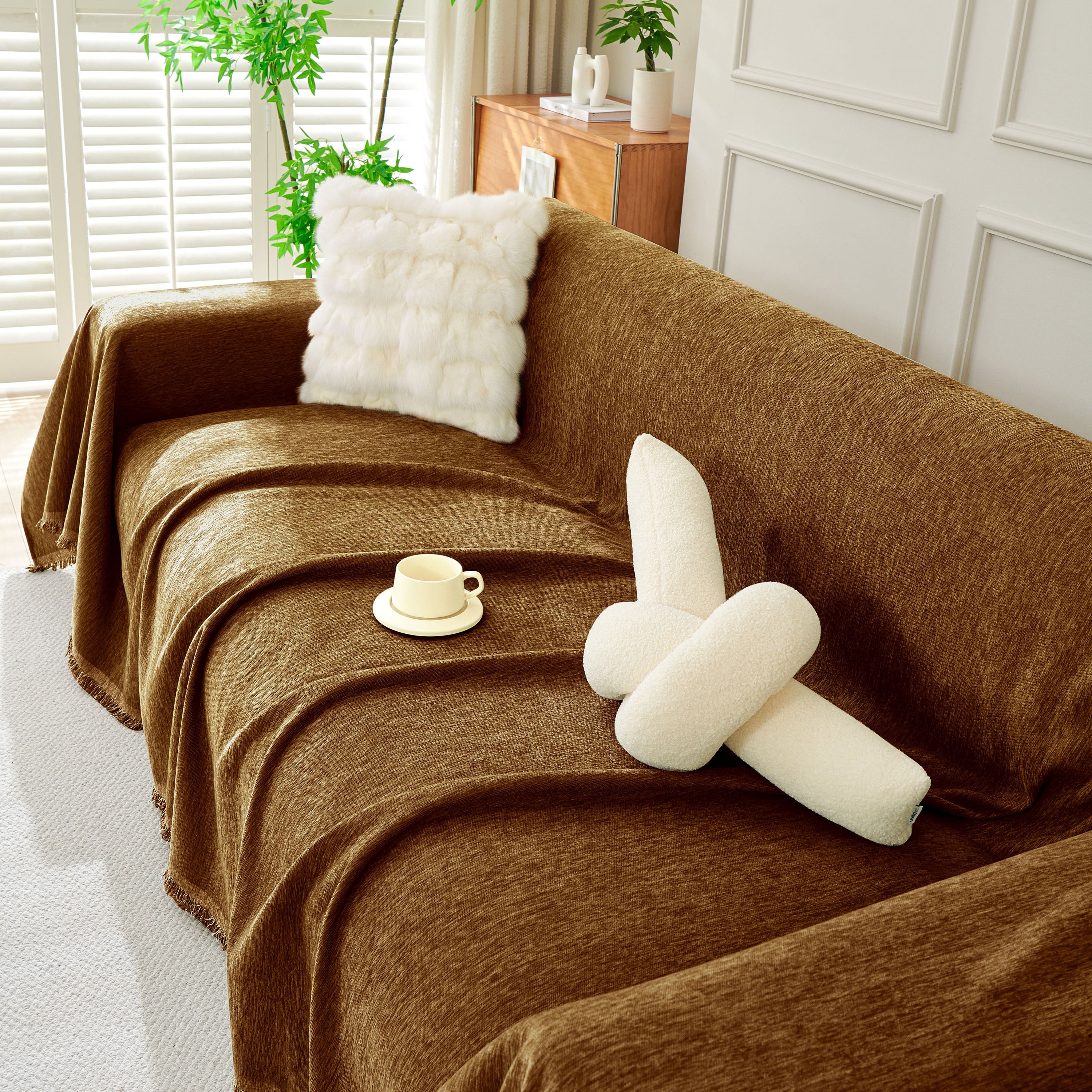 Solid Color Chenille Sofa Throw Blanket, Soft & Plush Decorative Couch Throw Cover - Image 34