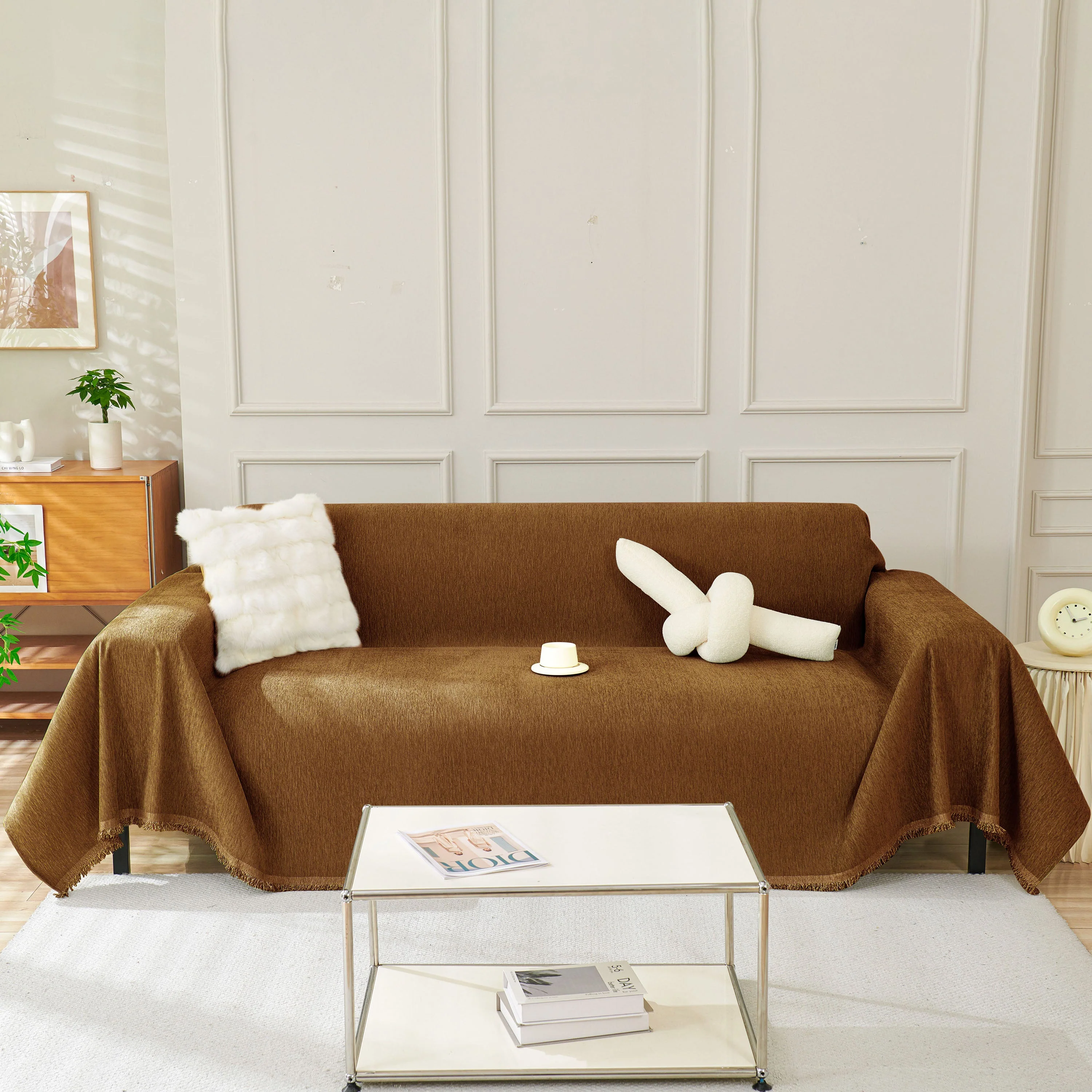 Solid Color Chenille Sofa Throw Blanket, Soft & Plush Decorative Couch Throw Cover - Image 39