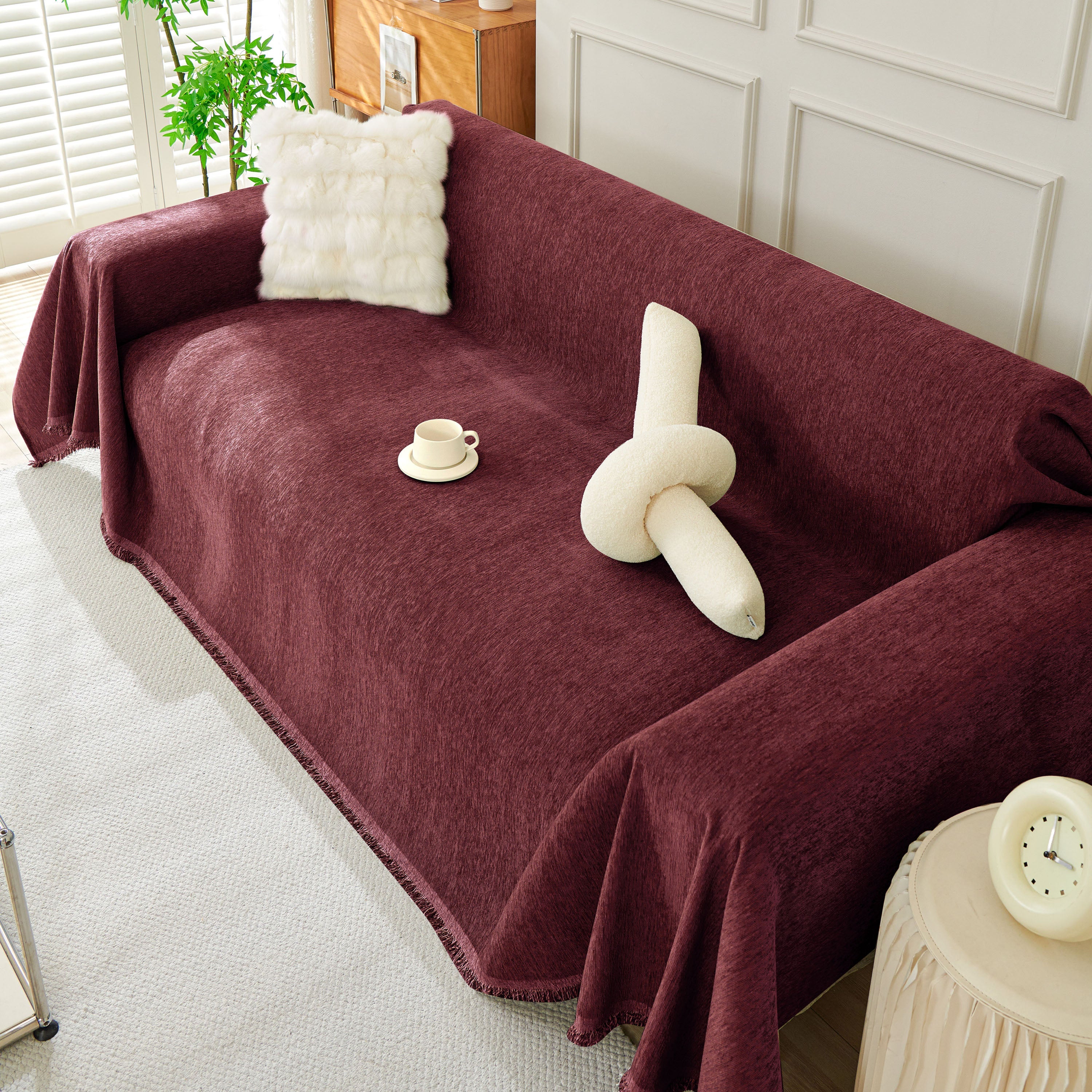 Solid Color Chenille Sofa Throw Blanket, Soft & Plush Decorative Couch Throw Cover - Image 4