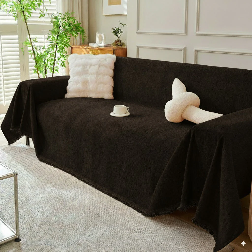 Solid Color Chenille Sofa Throw Blanket, Soft & Plush Decorative Couch Throw Cover - Image 40