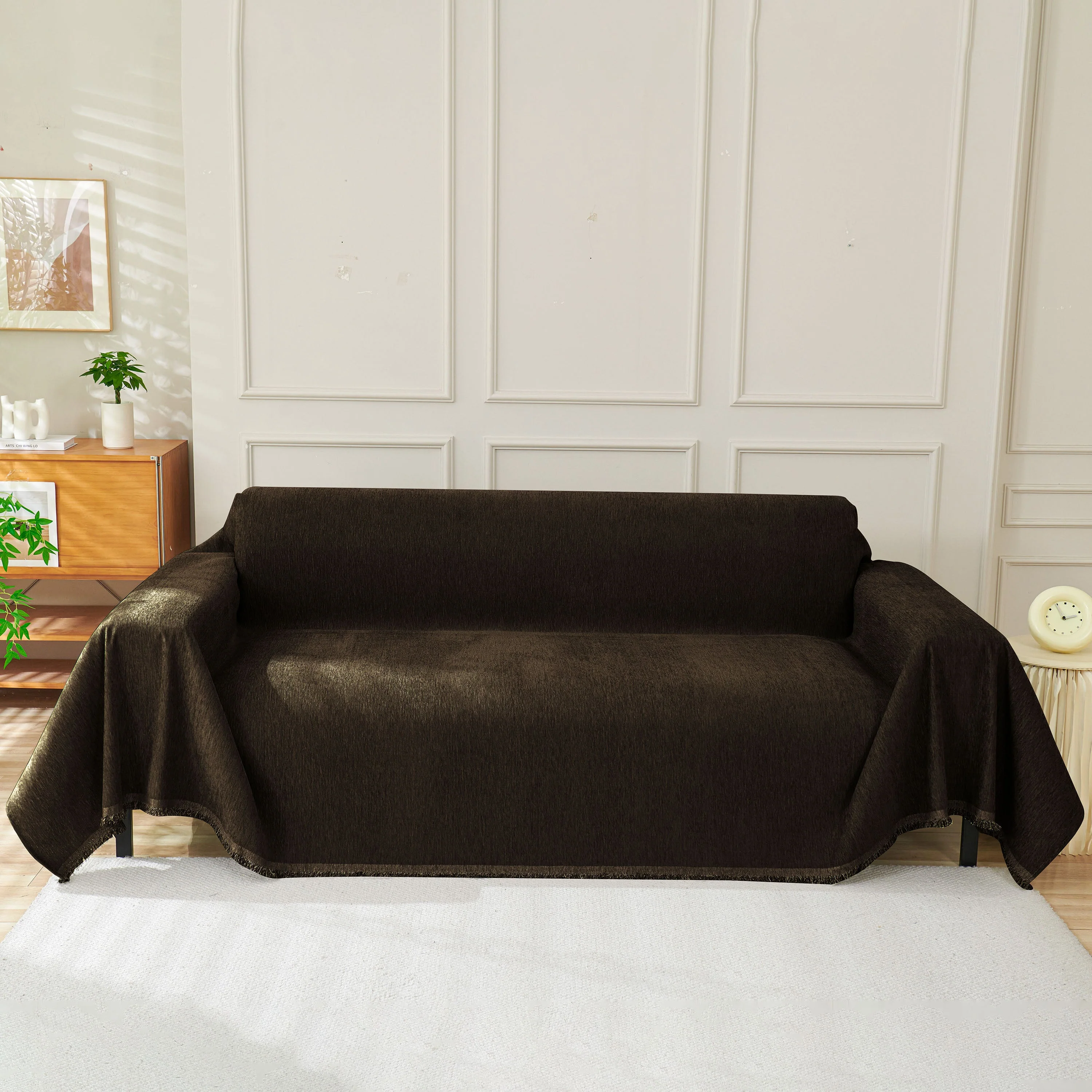 Solid Color Chenille Sofa Throw Blanket, Soft & Plush Decorative Couch Throw Cover - Image 41