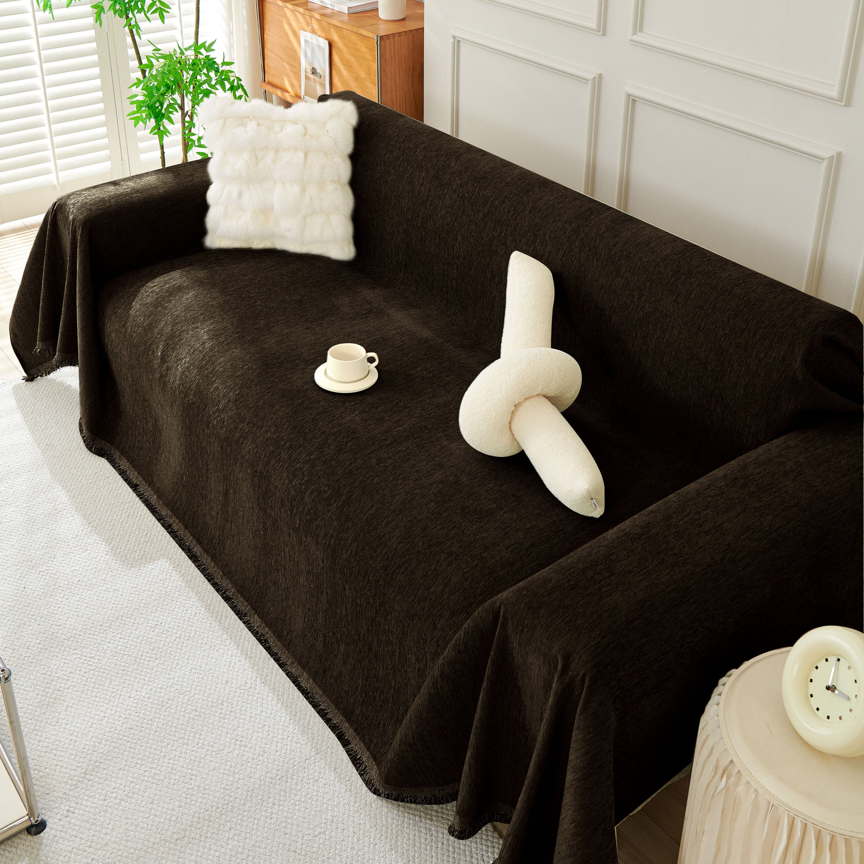 Solid Color Chenille Sofa Throw Blanket, Soft & Plush Decorative Couch Throw Cover - Image 43