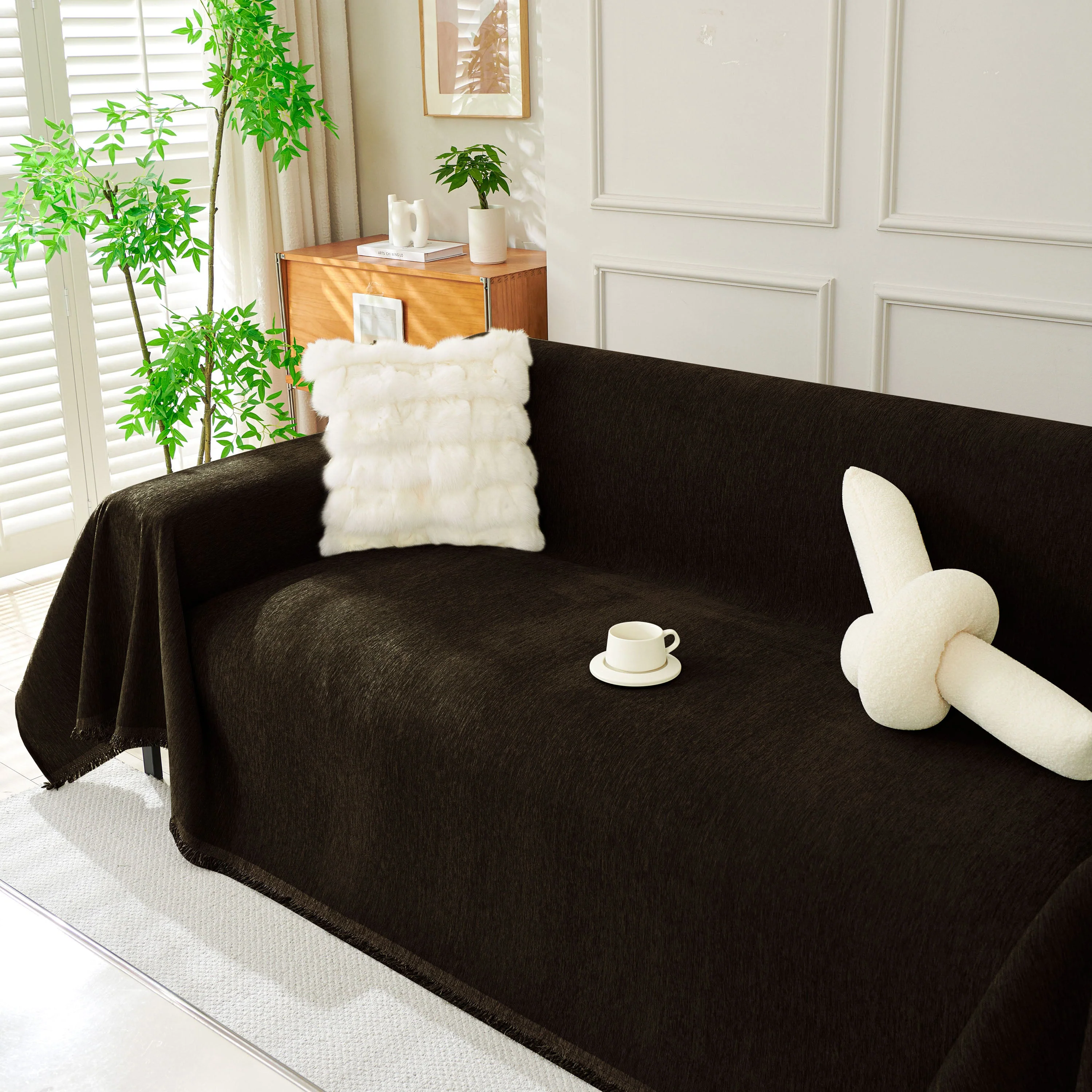 Solid Color Chenille Sofa Throw Blanket, Soft & Plush Decorative Couch Throw Cover - Image 49