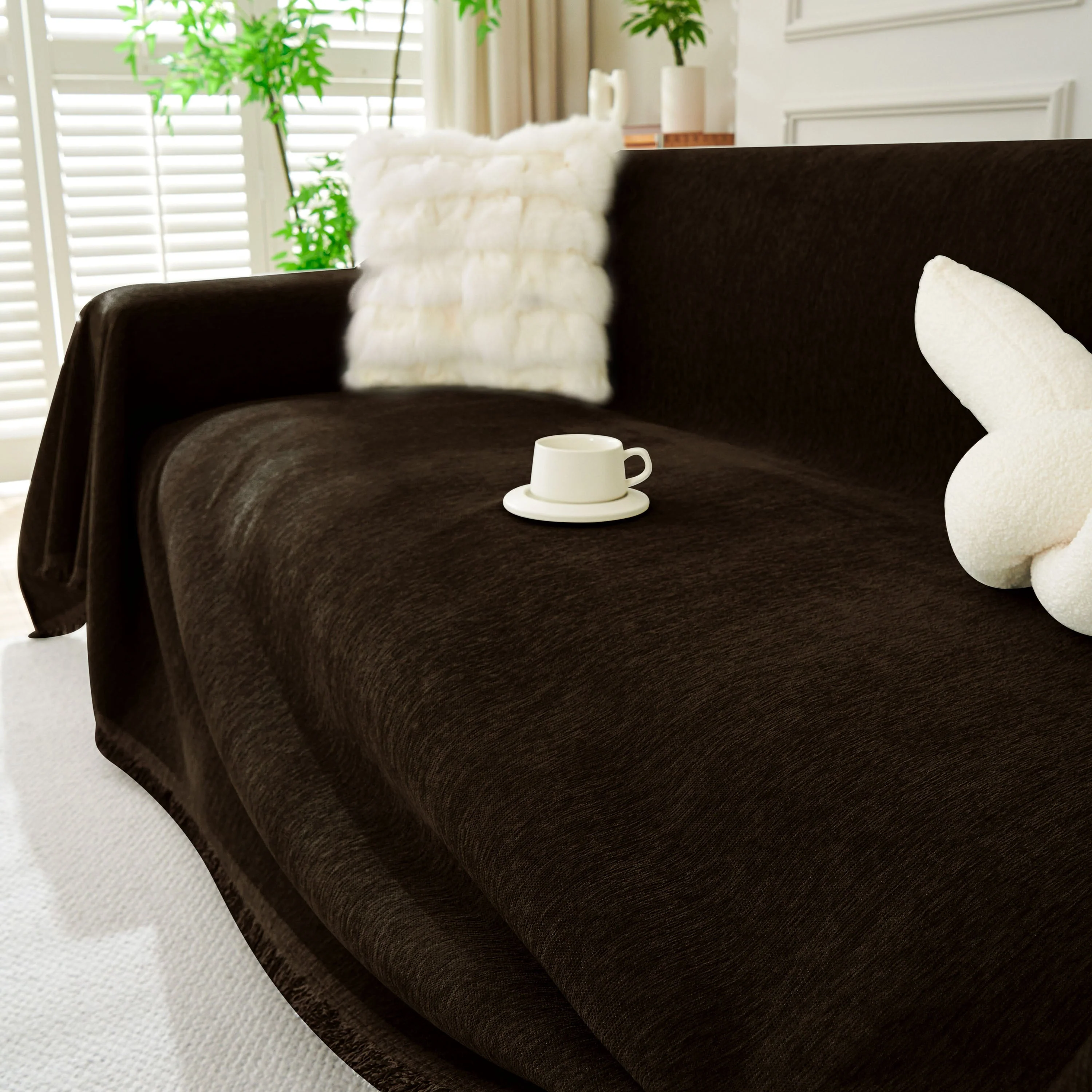 Solid Color Chenille Sofa Throw Blanket, Soft & Plush Decorative Couch Throw Cover - Image 50