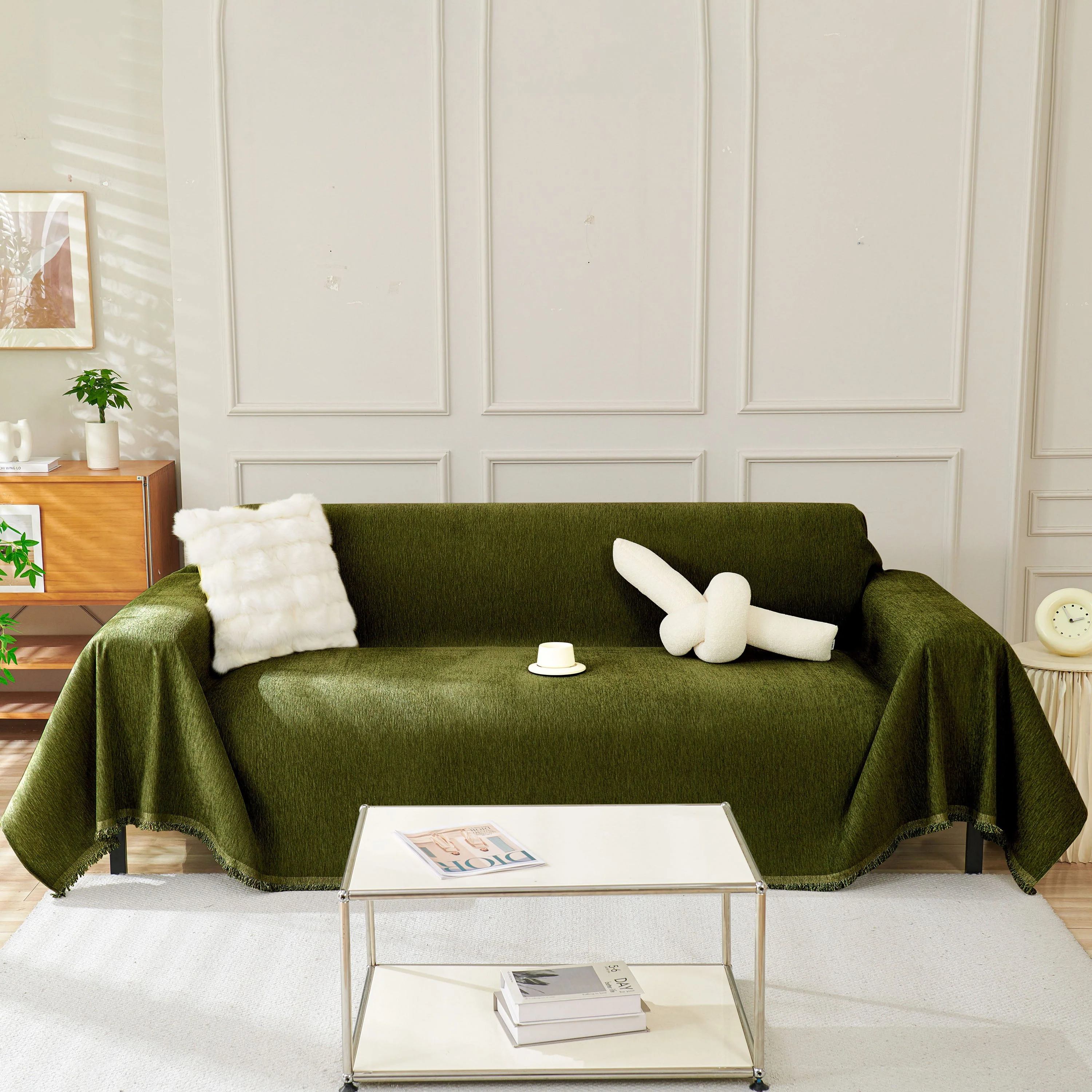 Solid Color Chenille Sofa Throw Blanket, Soft & Plush Decorative Couch Throw Cover - Image 53