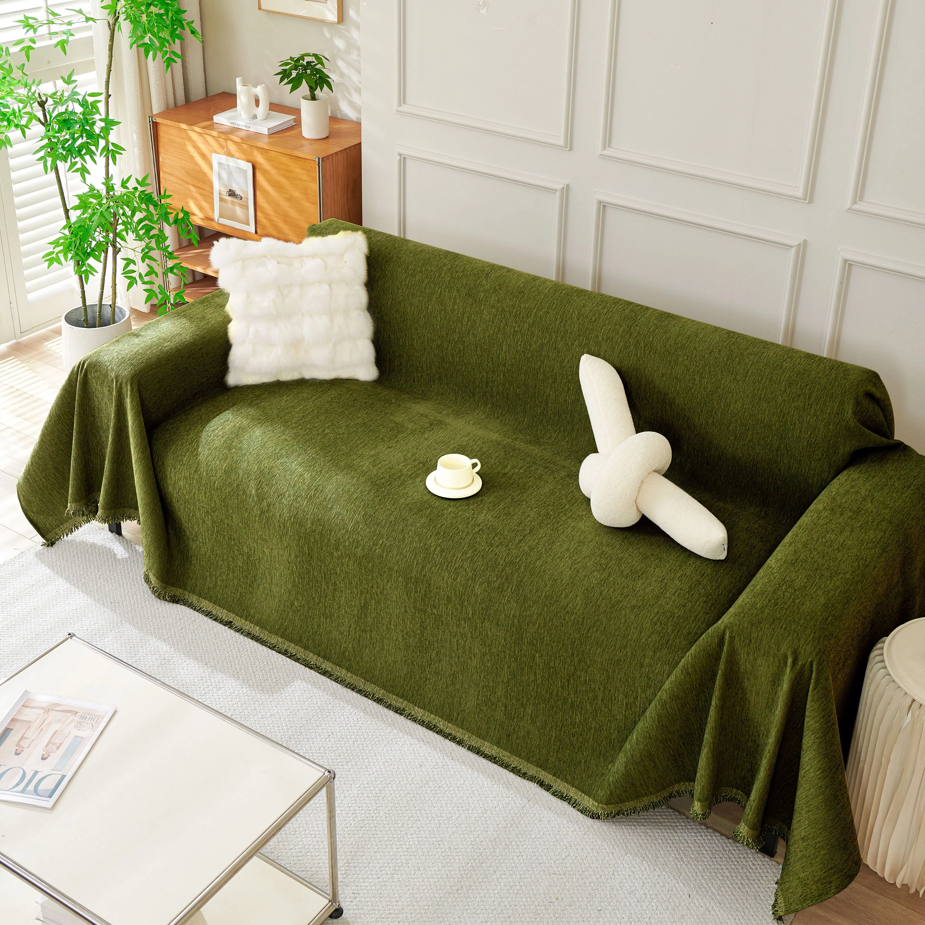 Solid Color Chenille Sofa Throw Blanket, Soft & Plush Decorative Couch Throw Cover - Image 54