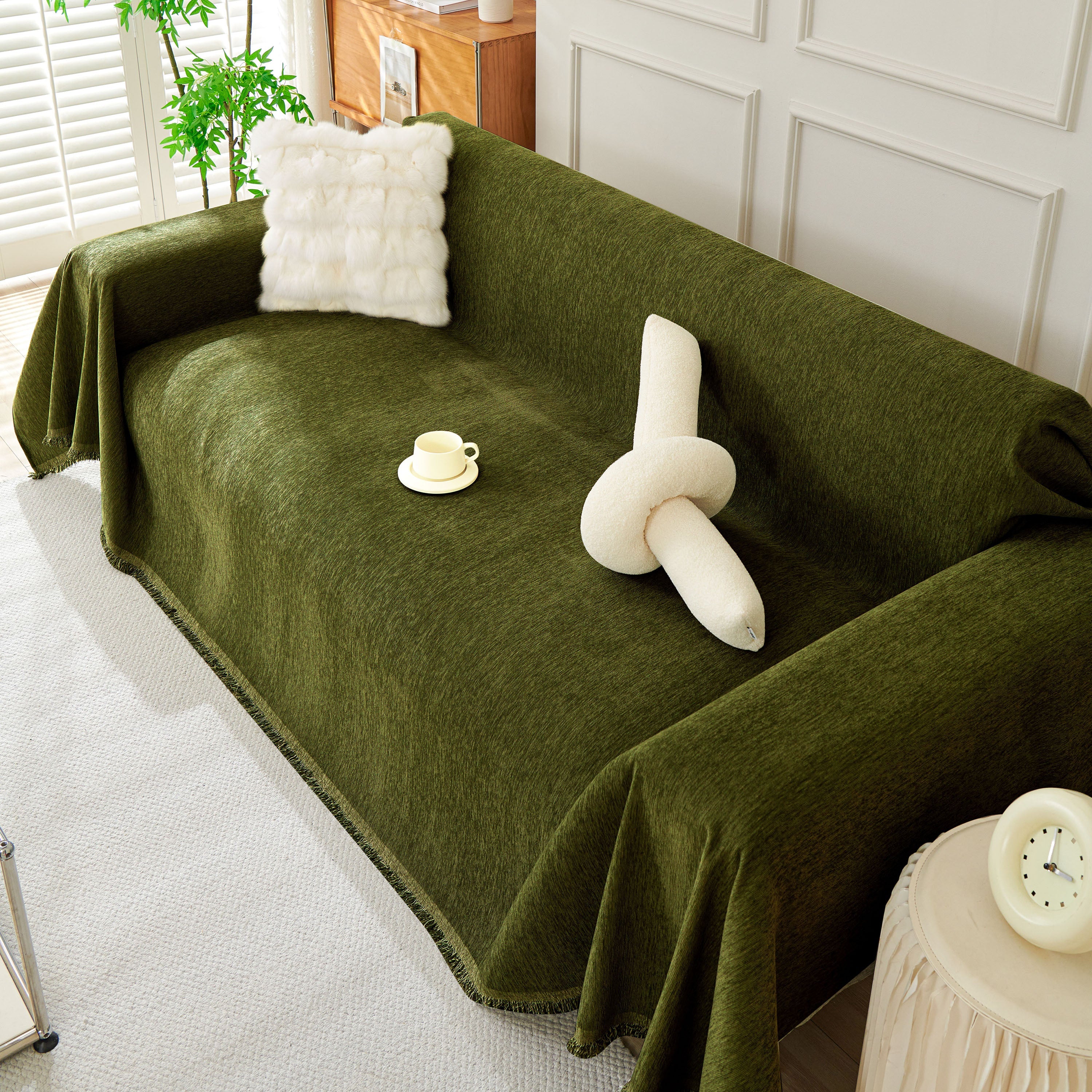 Solid Color Chenille Sofa Throw Blanket, Soft & Plush Decorative Couch Throw Cover - Image 55