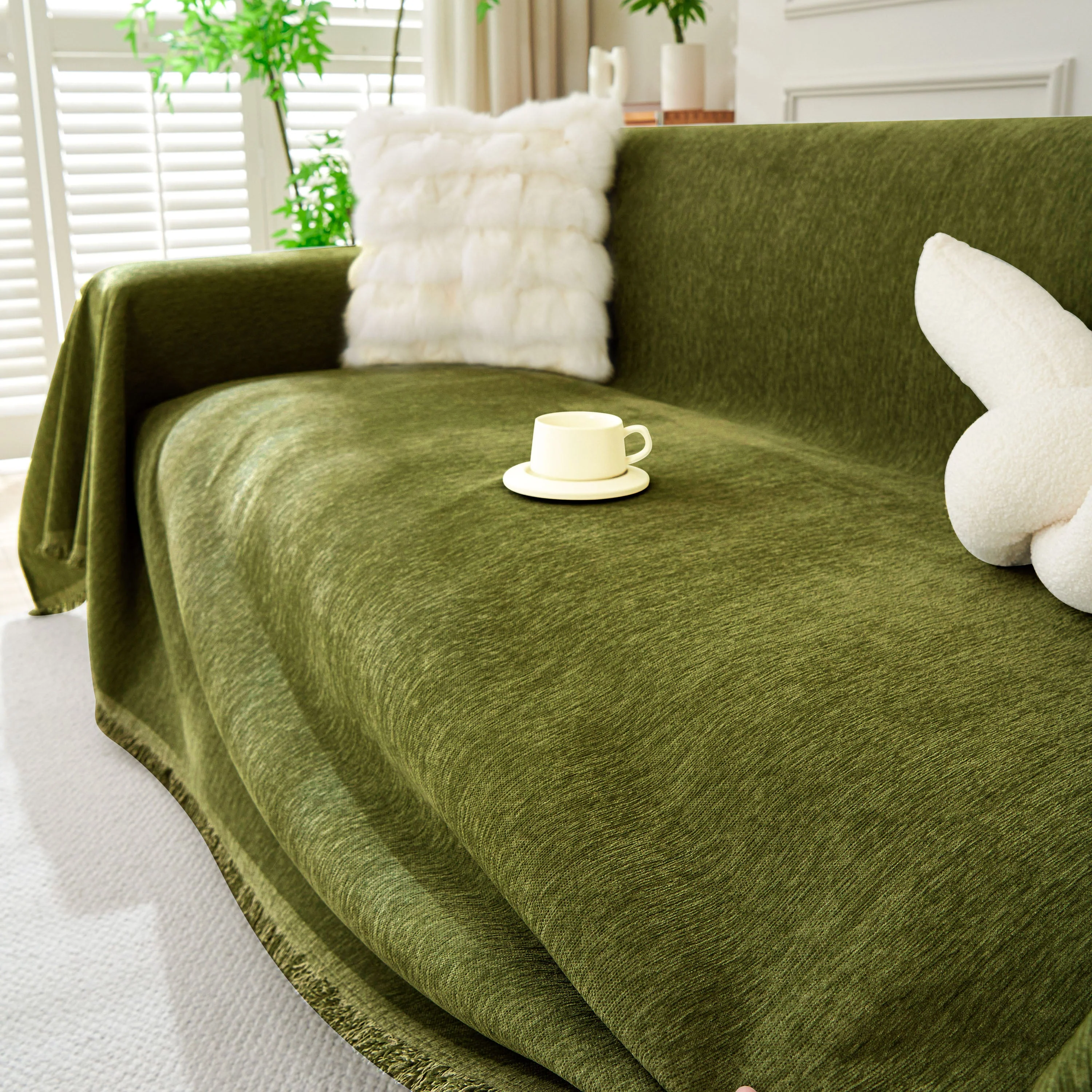 Solid Color Chenille Sofa Throw Blanket, Soft & Plush Decorative Couch Throw Cover - Image 56