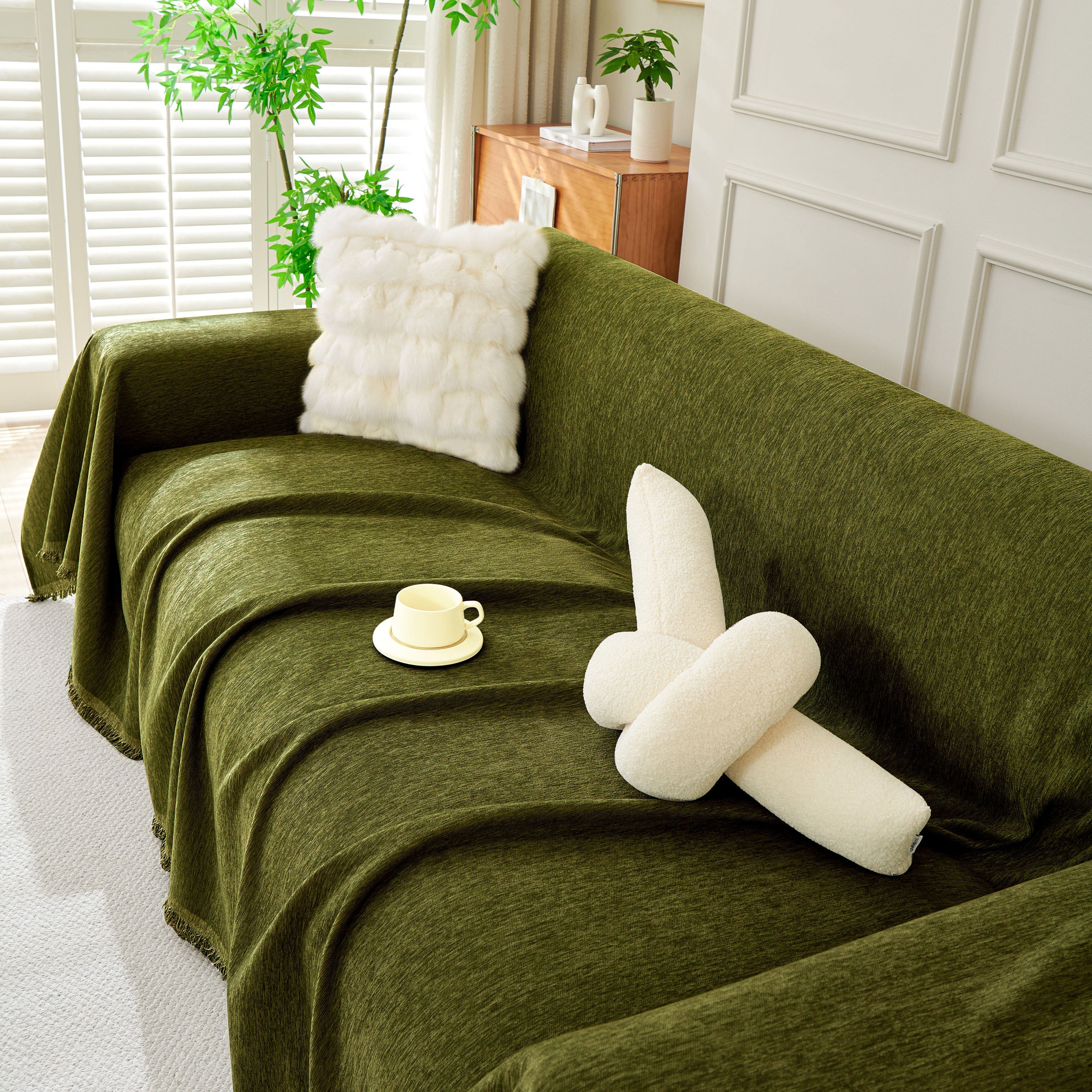Solid Color Chenille Sofa Throw Blanket, Soft & Plush Decorative Couch Throw Cover - Image 59