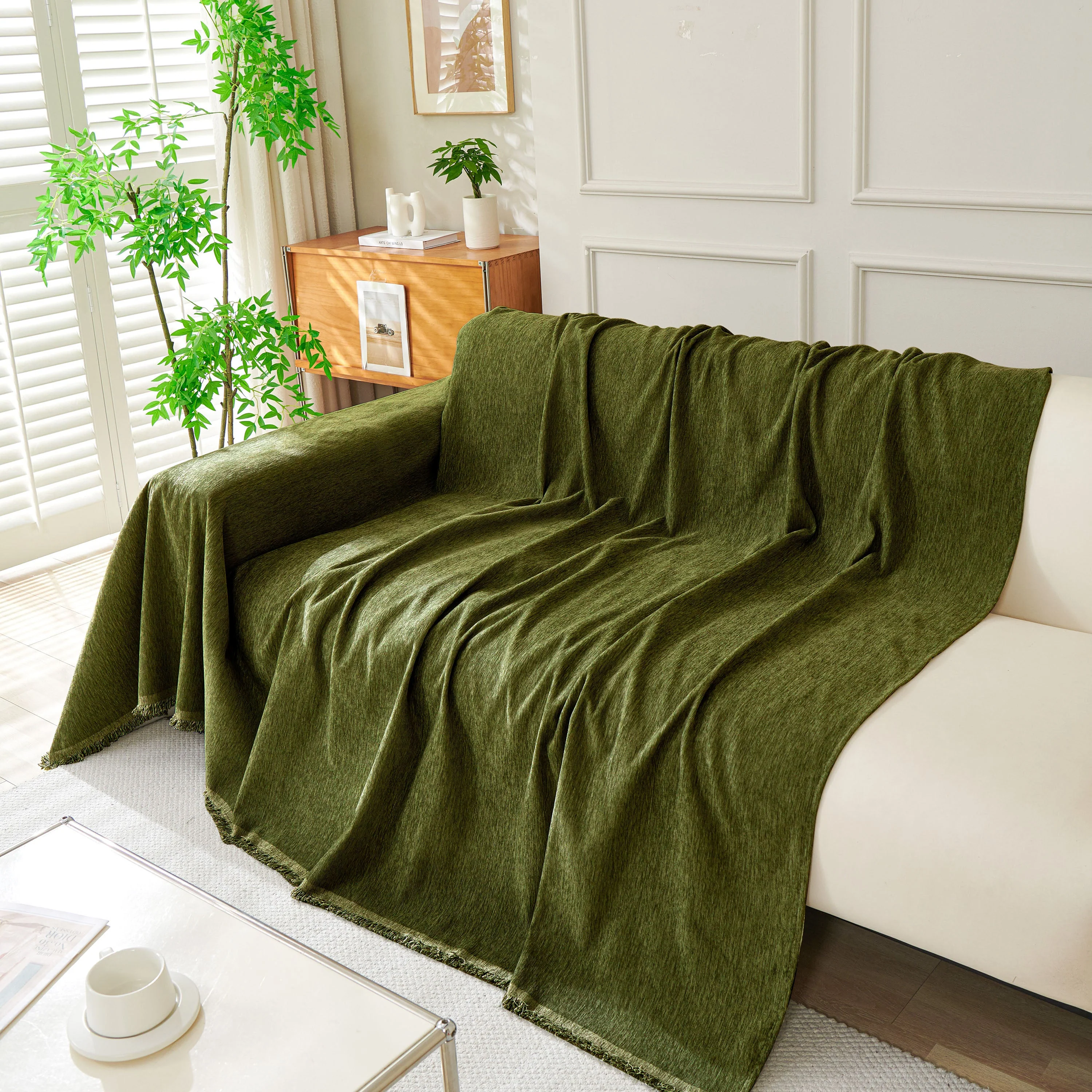 Solid Color Chenille Sofa Throw Blanket, Soft & Plush Decorative Couch Throw Cover - Image 60
