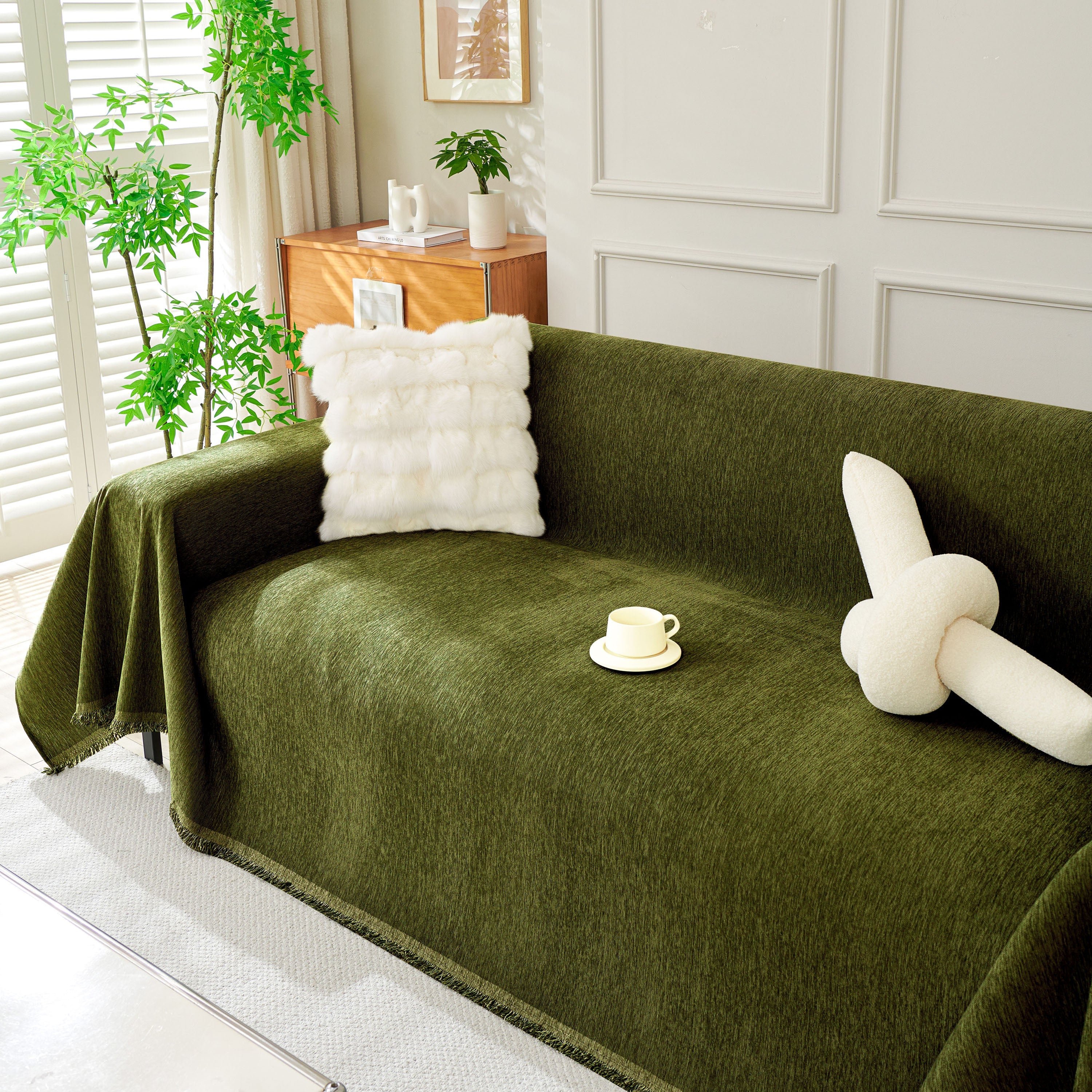Solid Color Chenille Sofa Throw Blanket, Soft & Plush Decorative Couch Throw Cover - Image 61