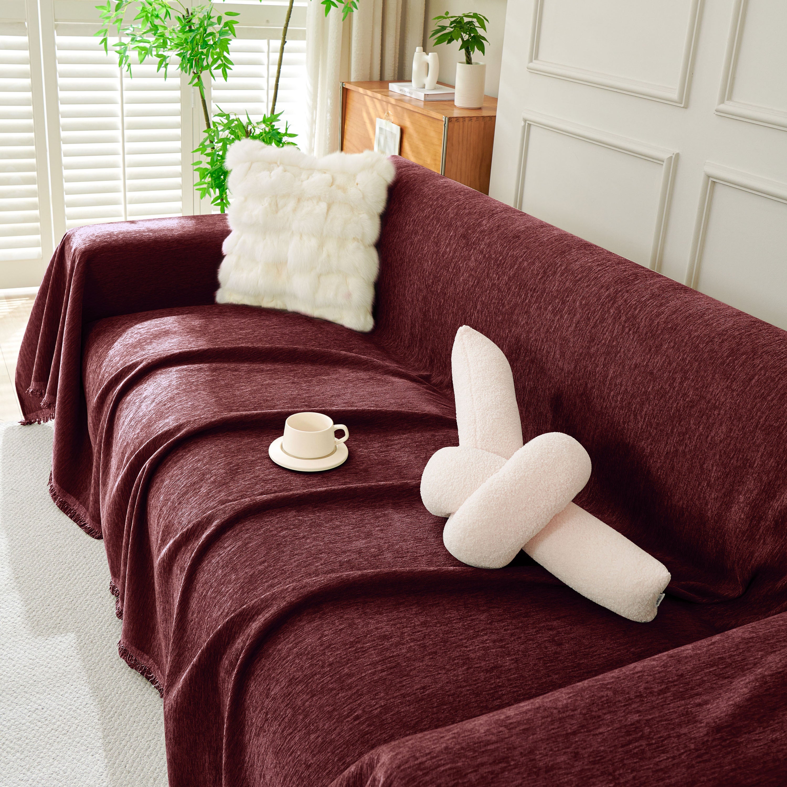 Solid Color Chenille Sofa Throw Blanket, Soft & Plush Decorative Couch Throw Cover - Image 8