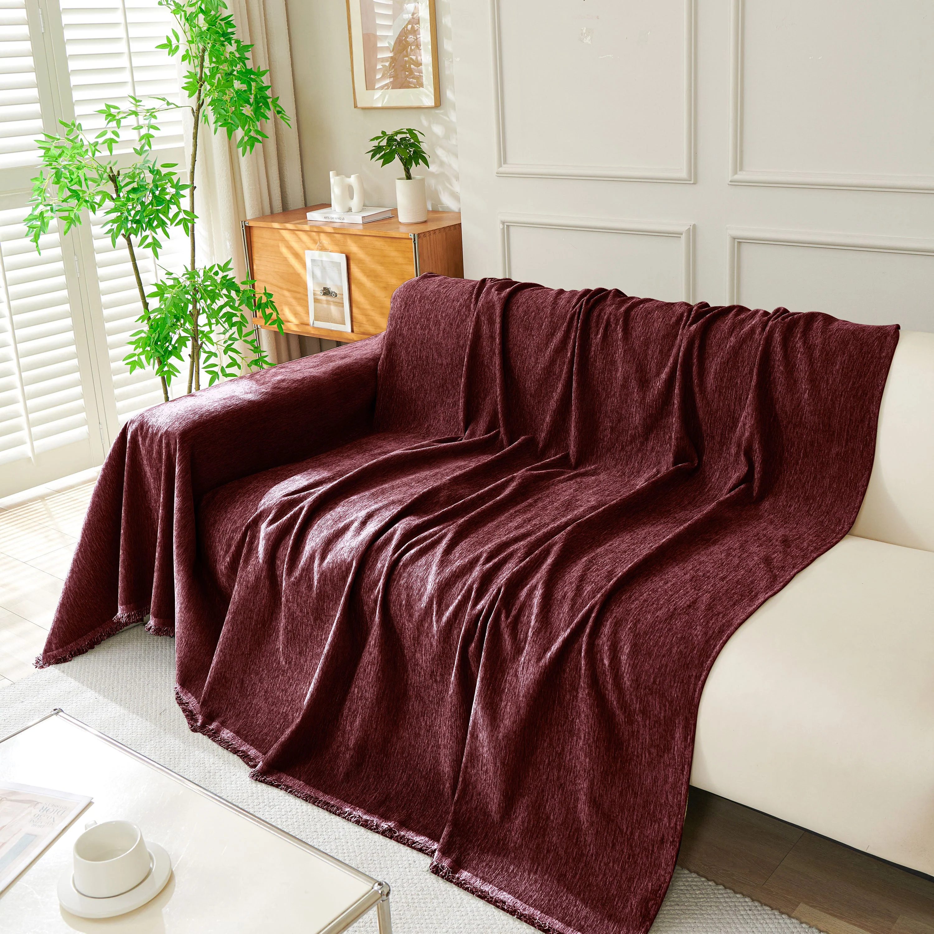 Solid Color Chenille Sofa Throw Blanket, Soft & Plush Decorative Couch Throw Cover - Image 9