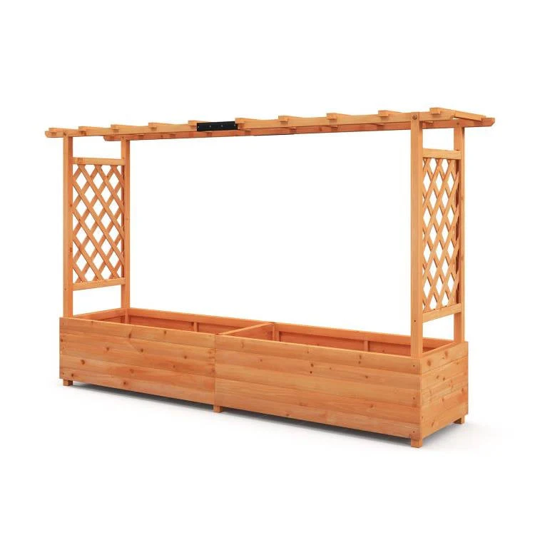 Solid Fir Wood Rectangle Raised Garden Bed with Side Trellis - Image 2