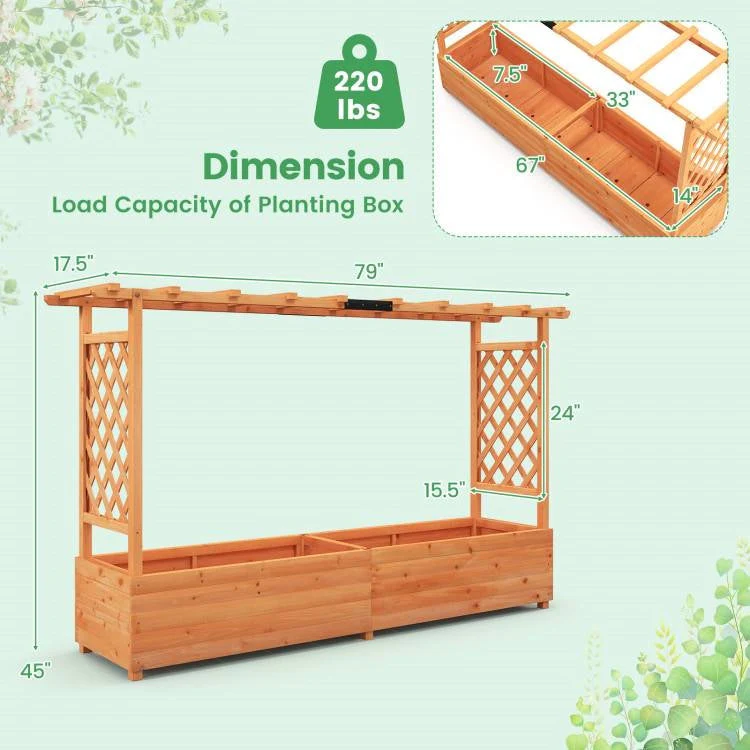 Solid Fir Wood Rectangle Raised Garden Bed with Side Trellis - Image 5