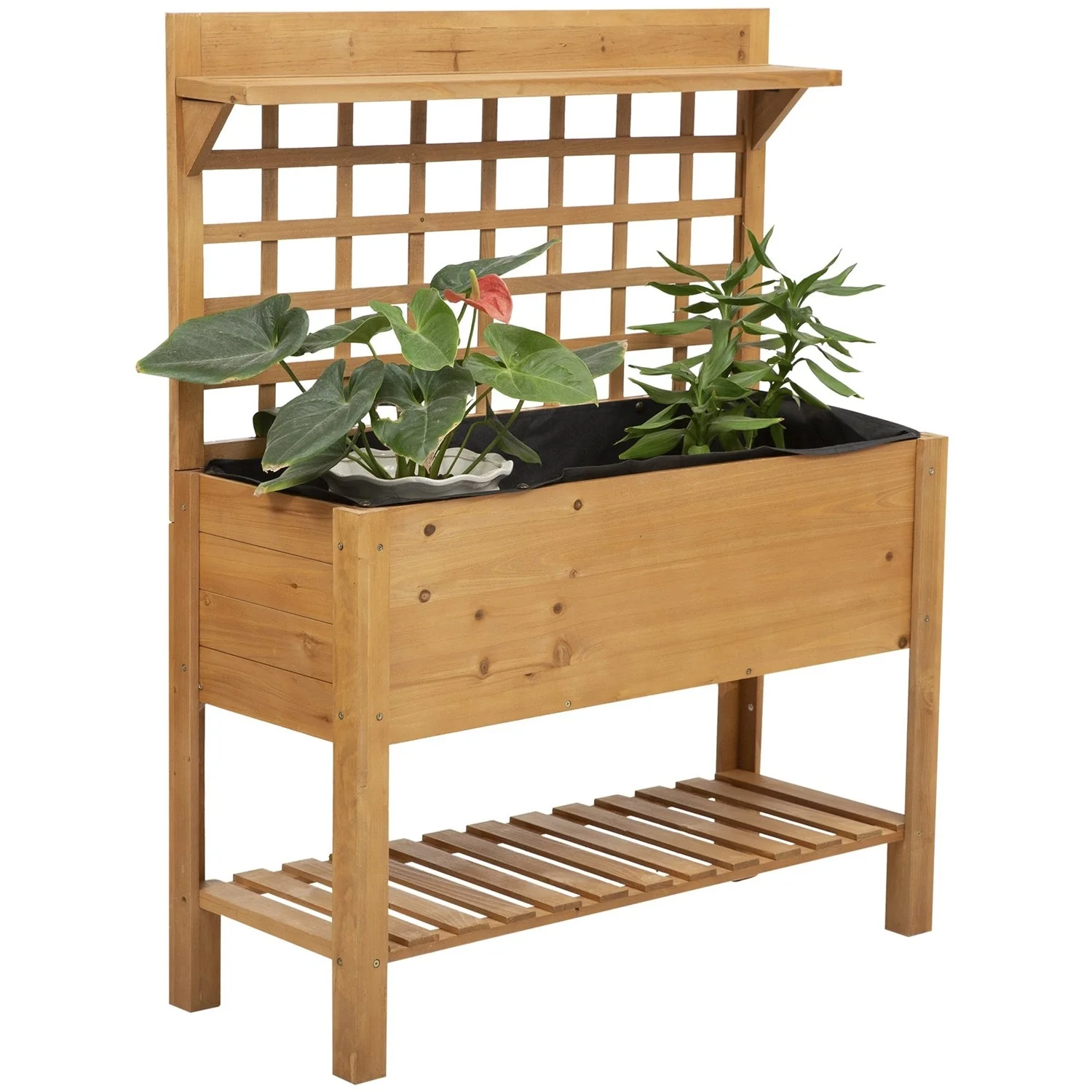 Solid Fir Wood Trellis Elevated Garden Raised Planter Bed with Wheels - Image 2