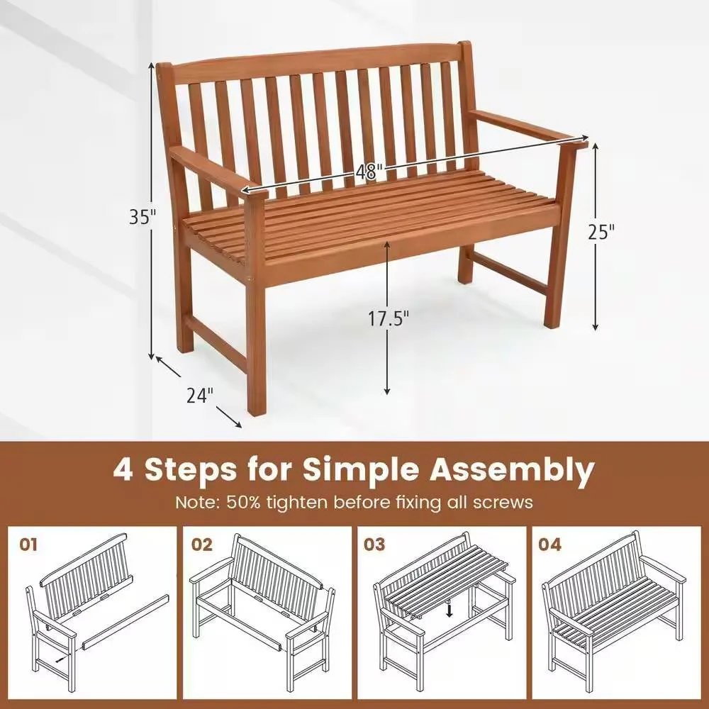 Solid Wood 4-Ft. Outdoor Patio Garden Bench - 800 lbs. Weight Capacity - Image 5